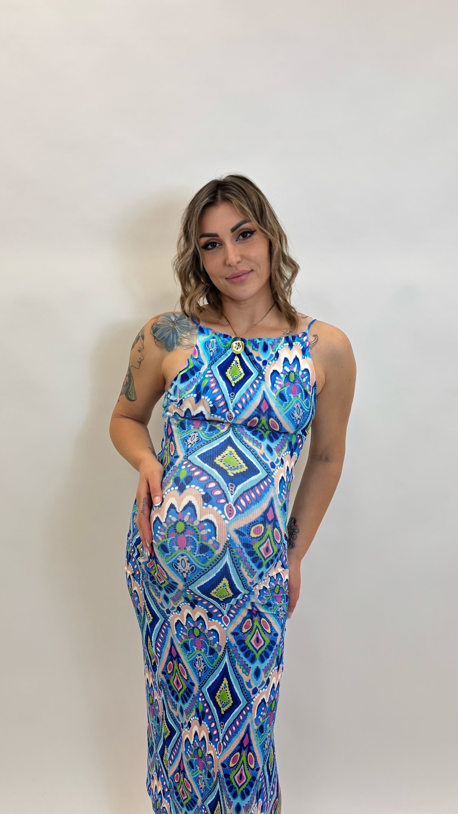 Abito Boho Stampa Blu