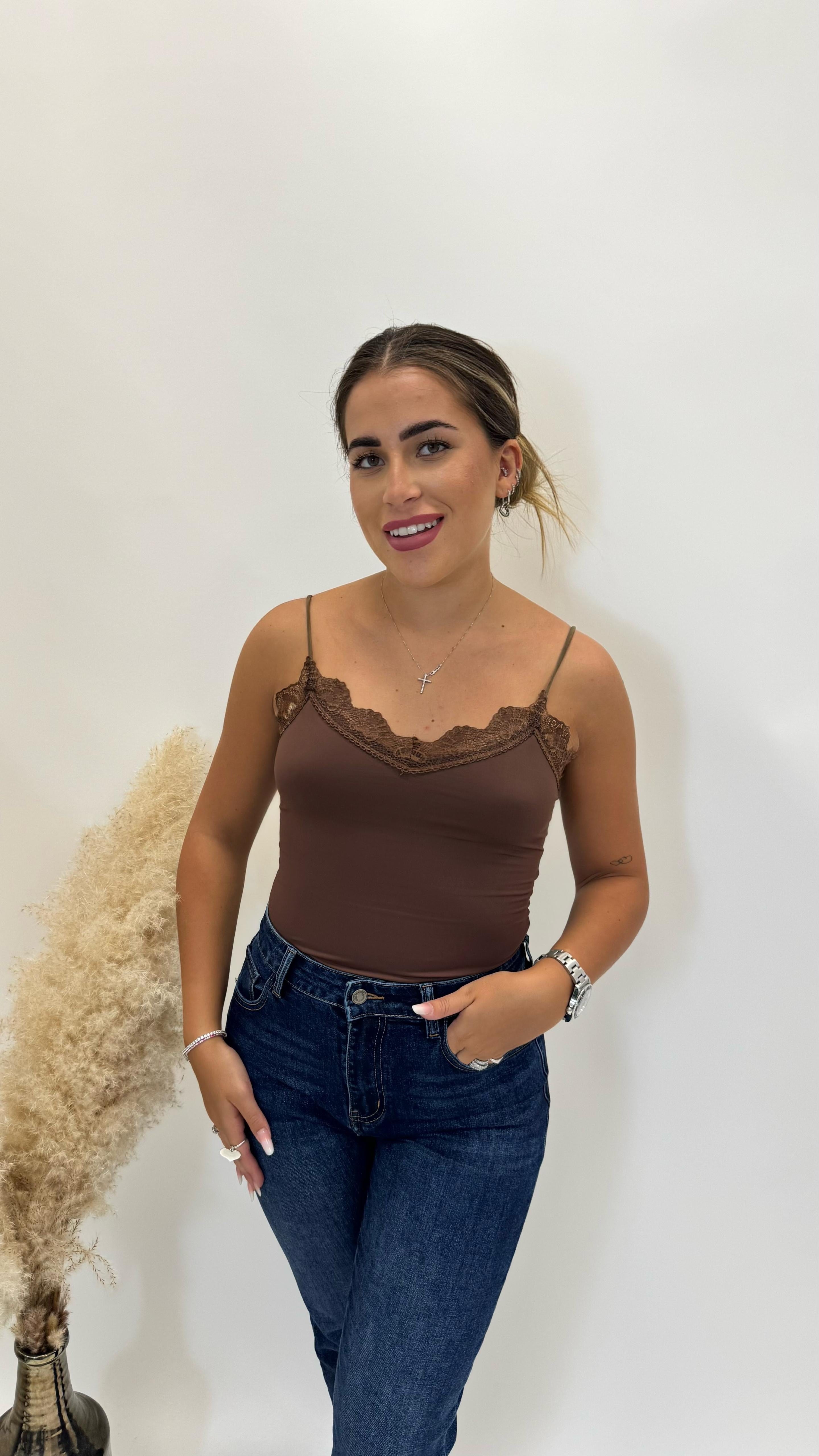 Body Lycra Inserto Pizzo Choco