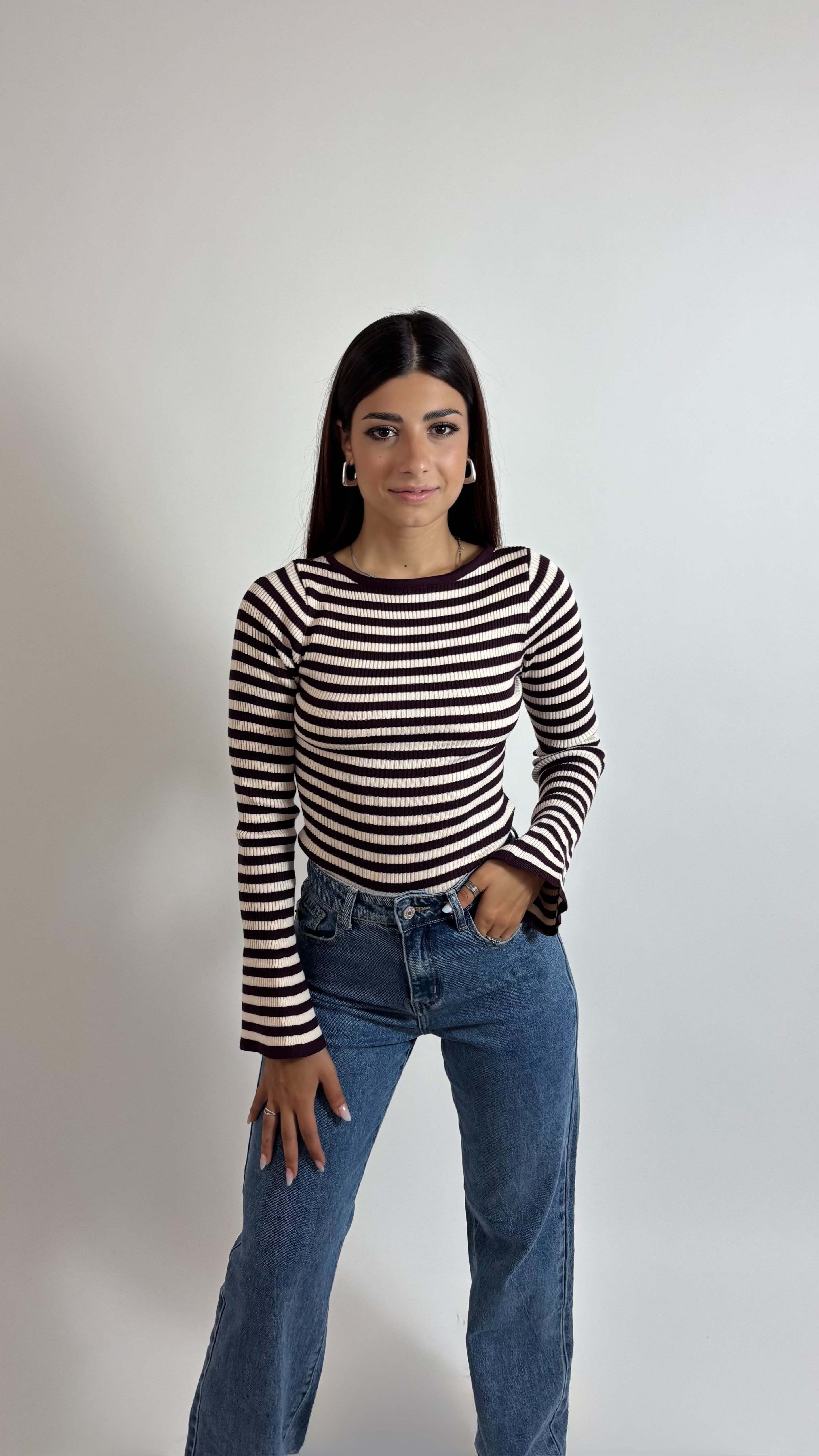 Maglia Rib Stripe Burro/Burgundy