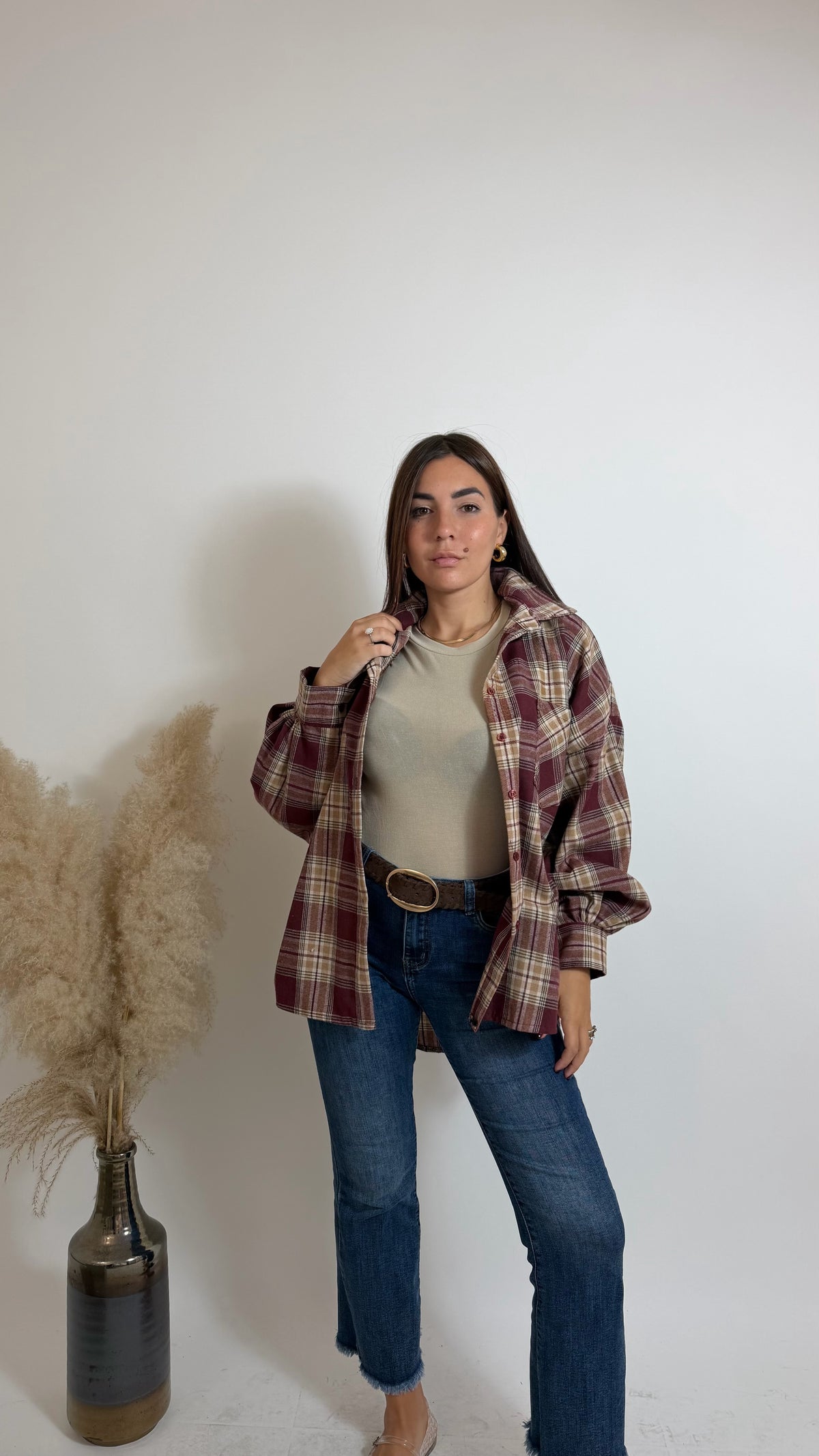 Camicia Manica Balloon Check Rosso India/Ecru