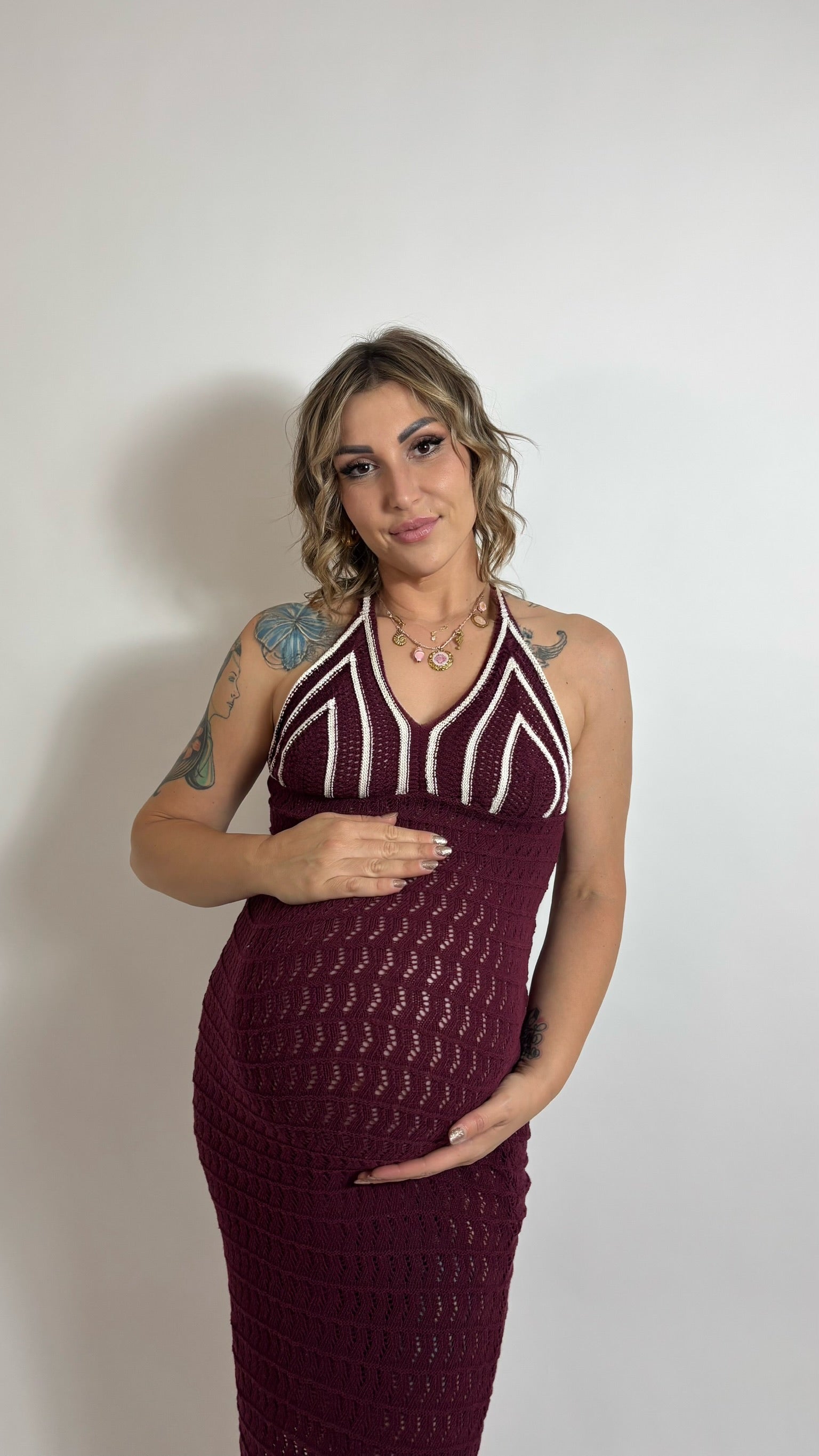Abito Triangolo Crochet Burgundy