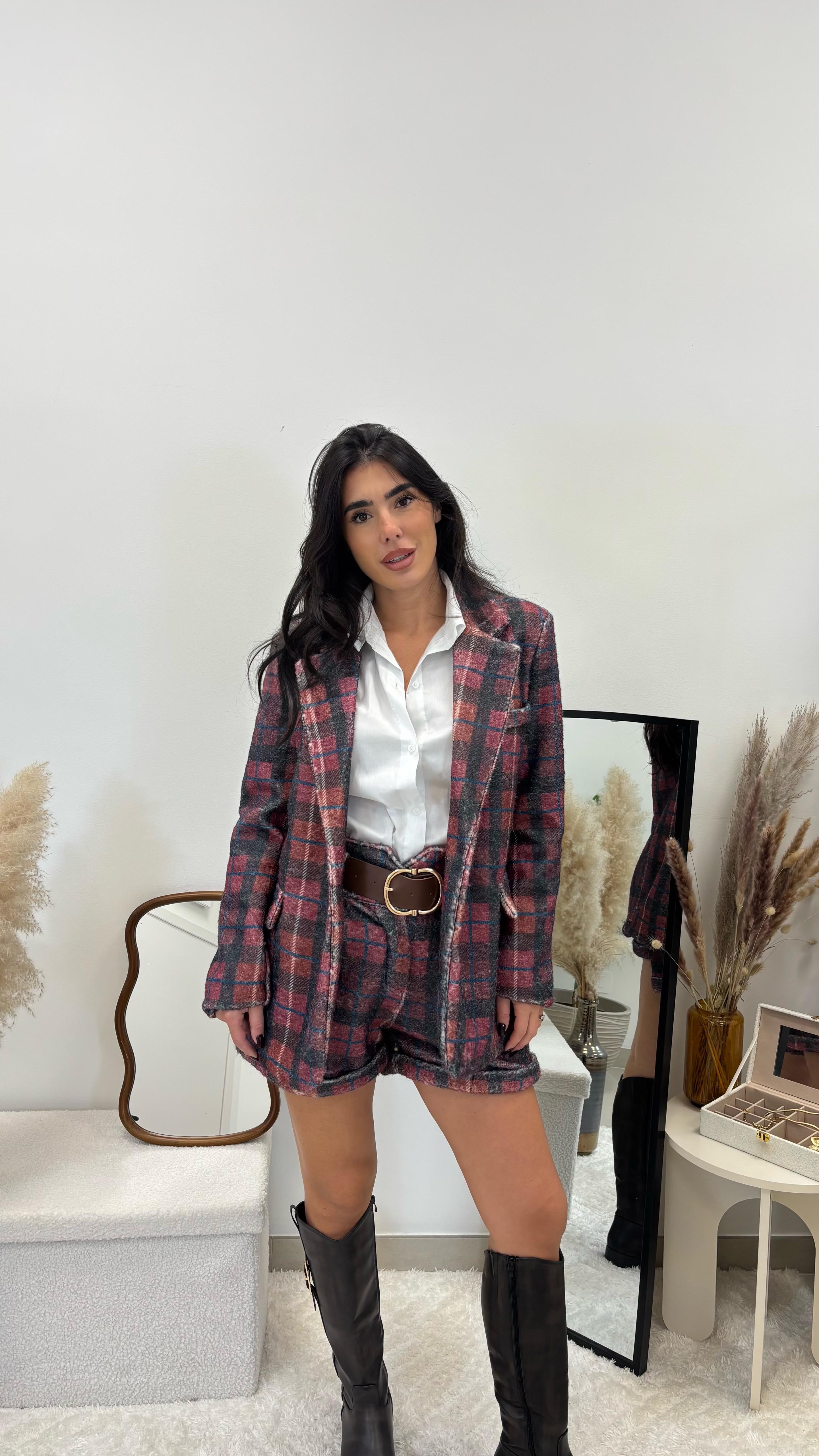 Giacca Quadroni Flanella Burgundy