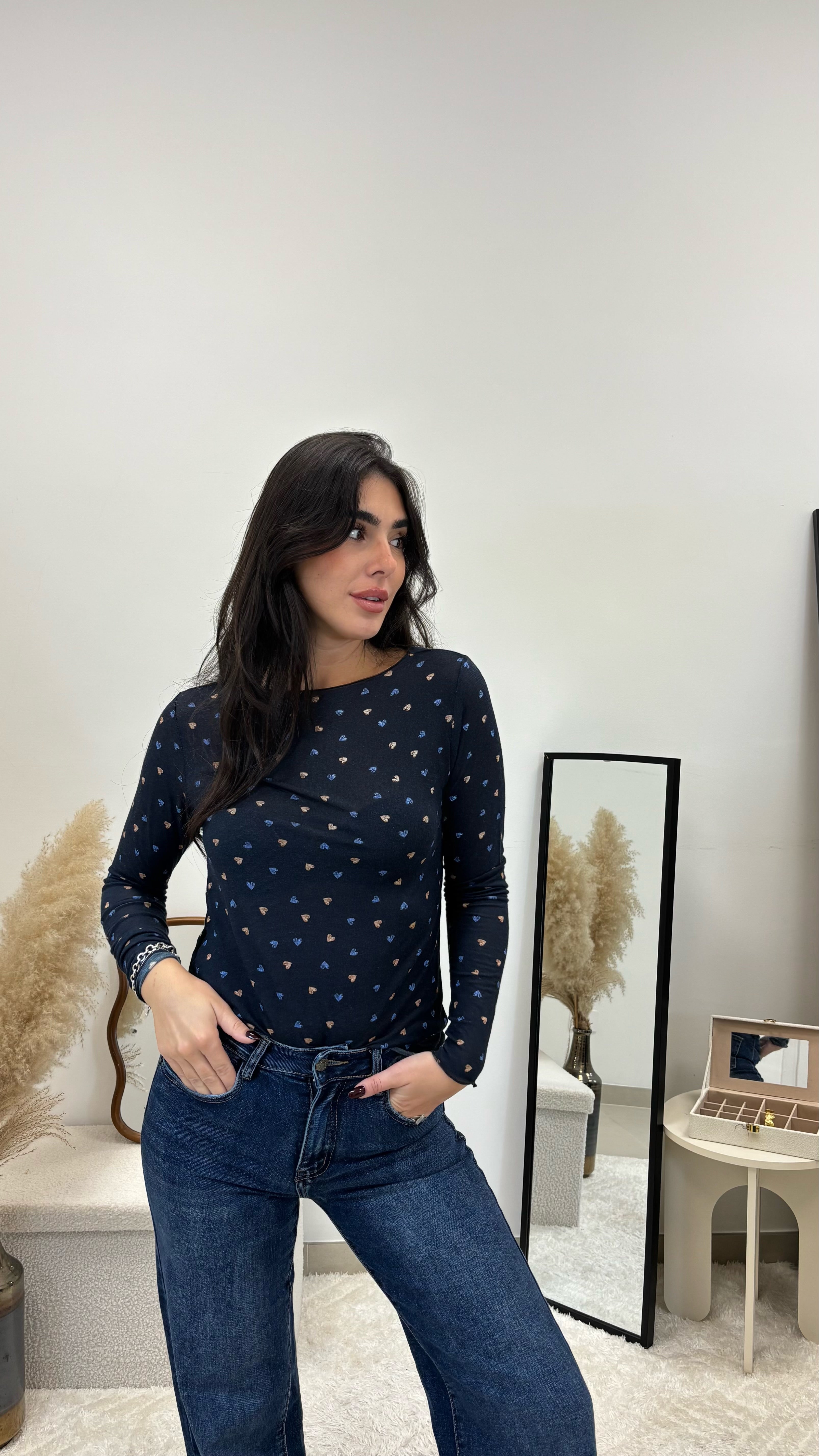 Maglia Cashmere Hearts Blu Notte