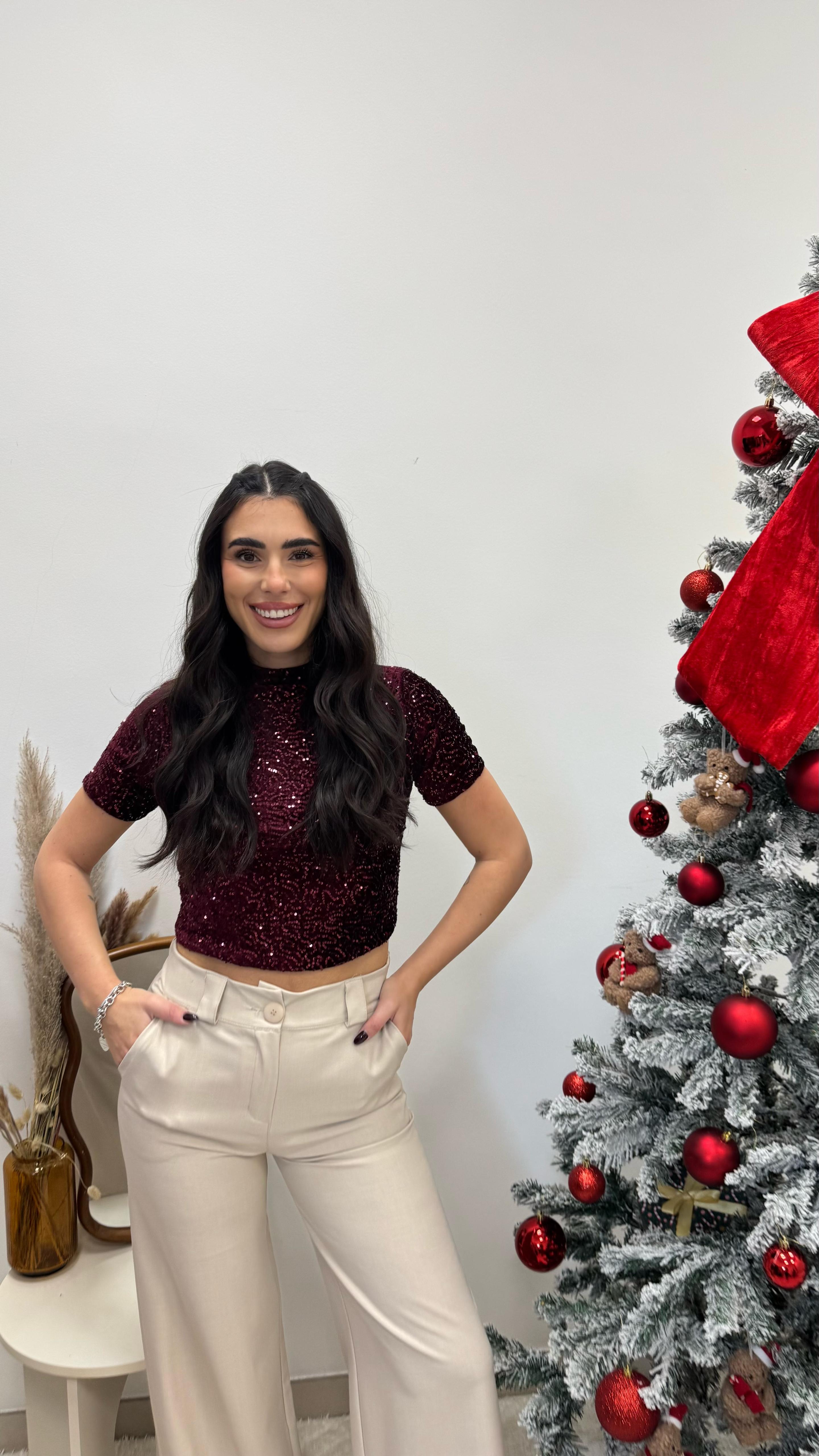 🥂Crop Top Paillettes Burgundy