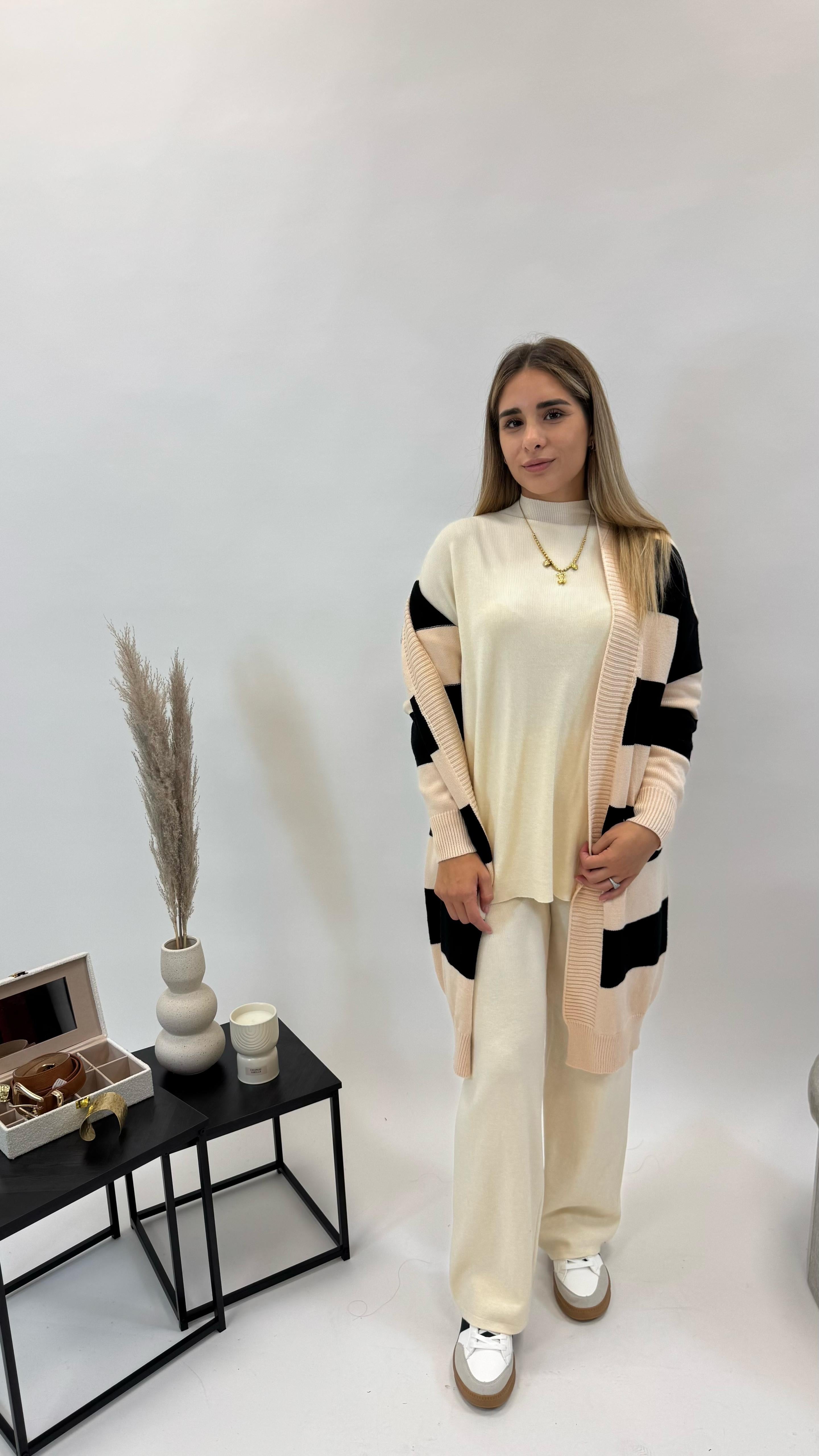 Cardigan Cannolè Top Quality Stripes Burro/Nero