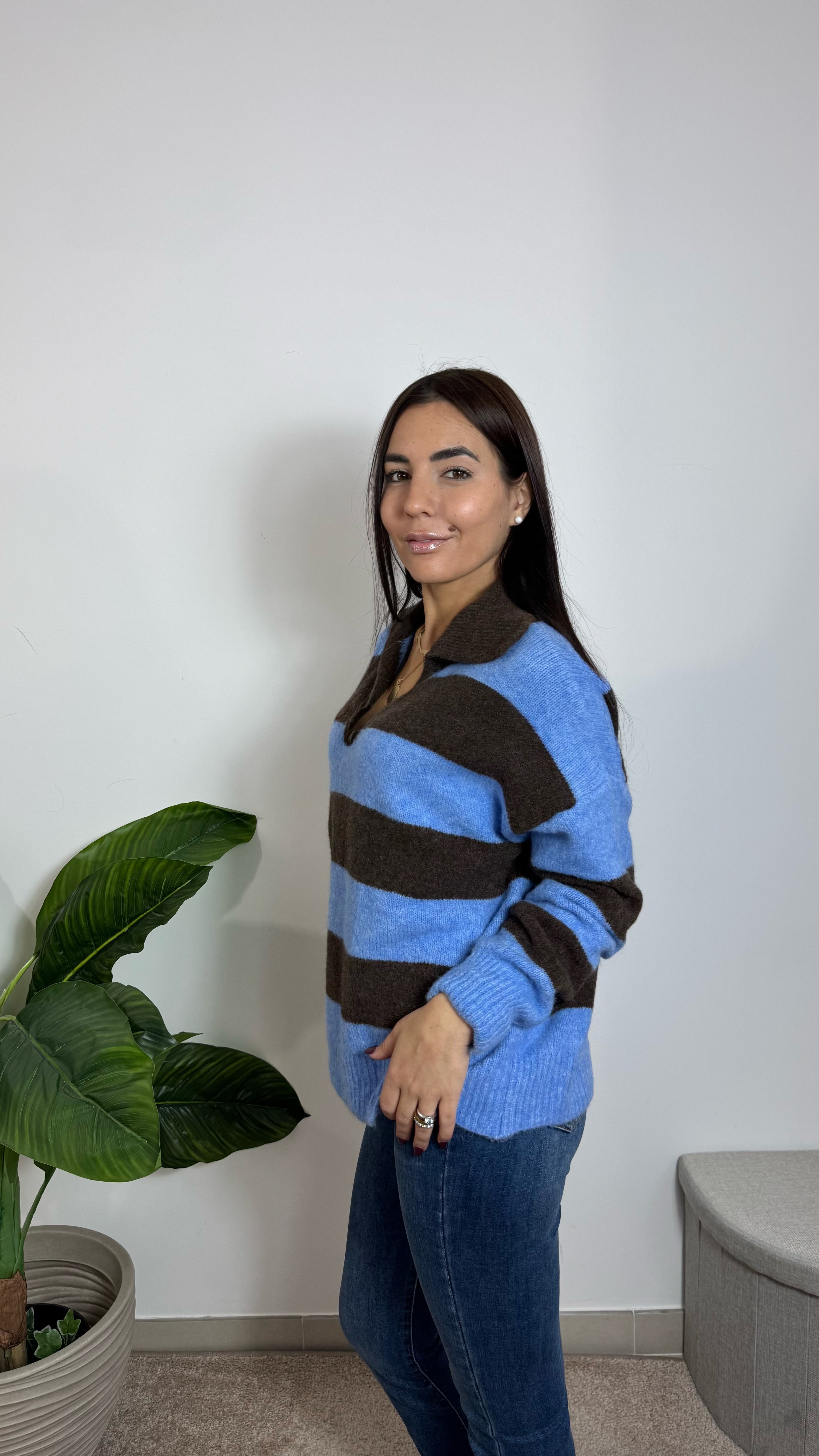 Pull Polo Righe Soft Azzurro&Choco