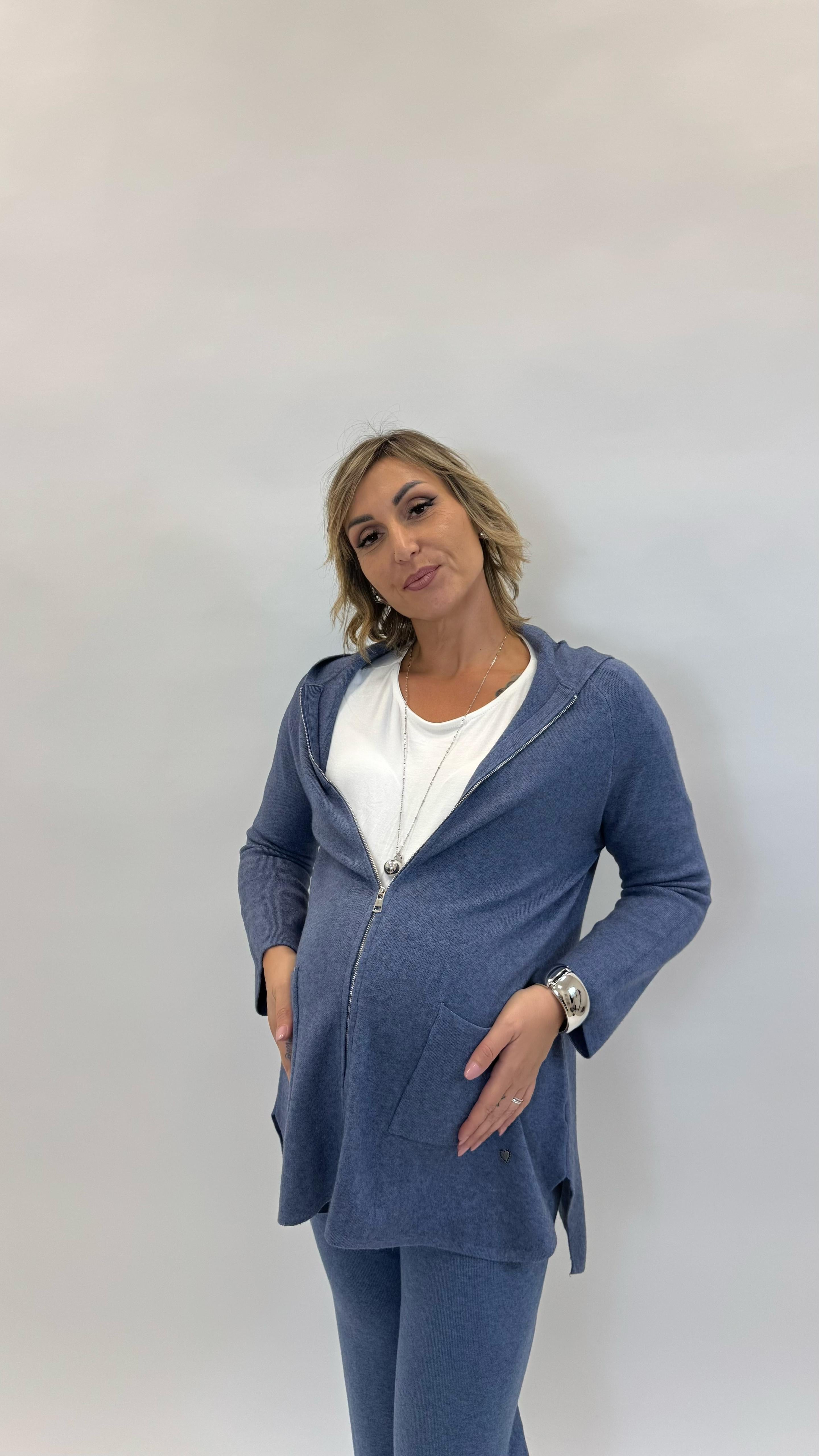 Maxi Pull con Zip Ceruleo