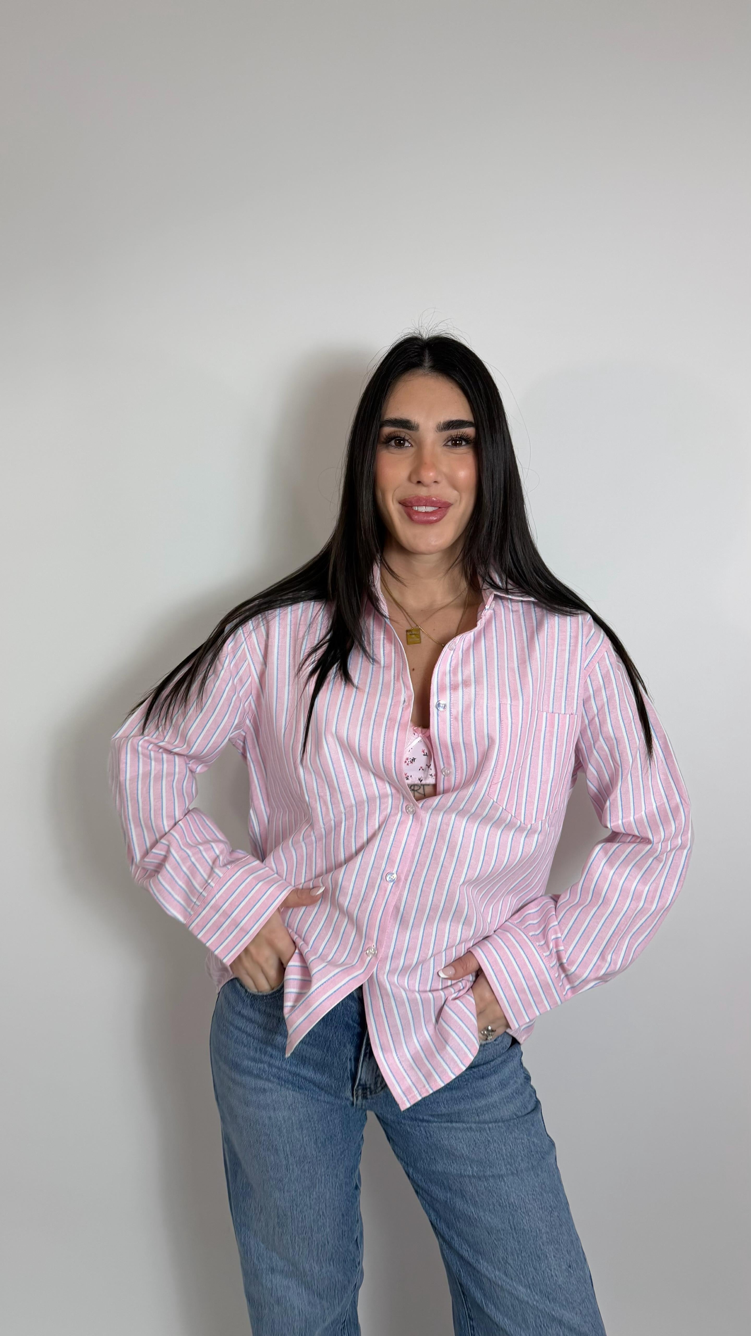 Camicia Cotone Grezzo Stripes Rosa