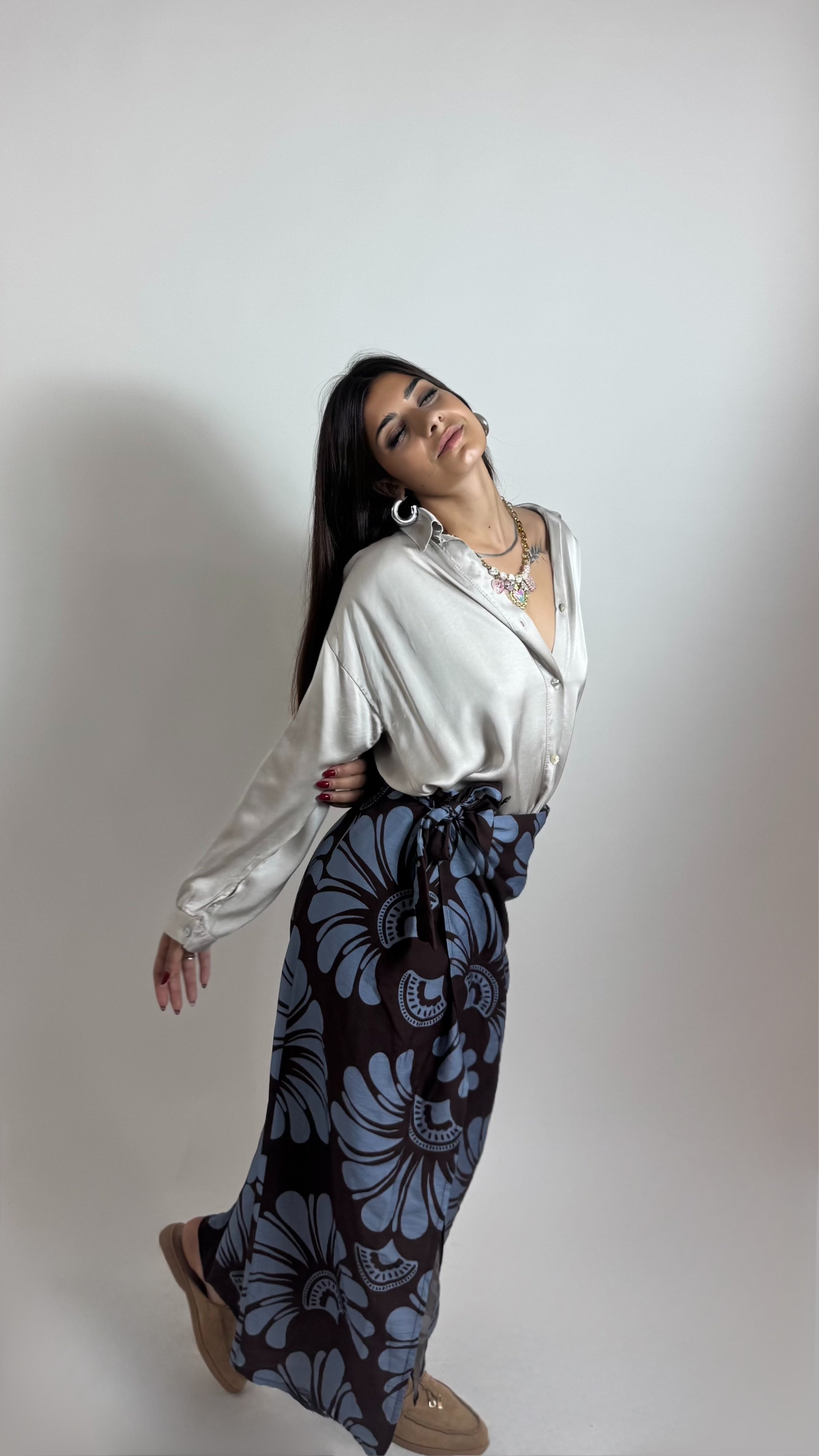 Gonna Pareo Midi Flower Moka/Indaco