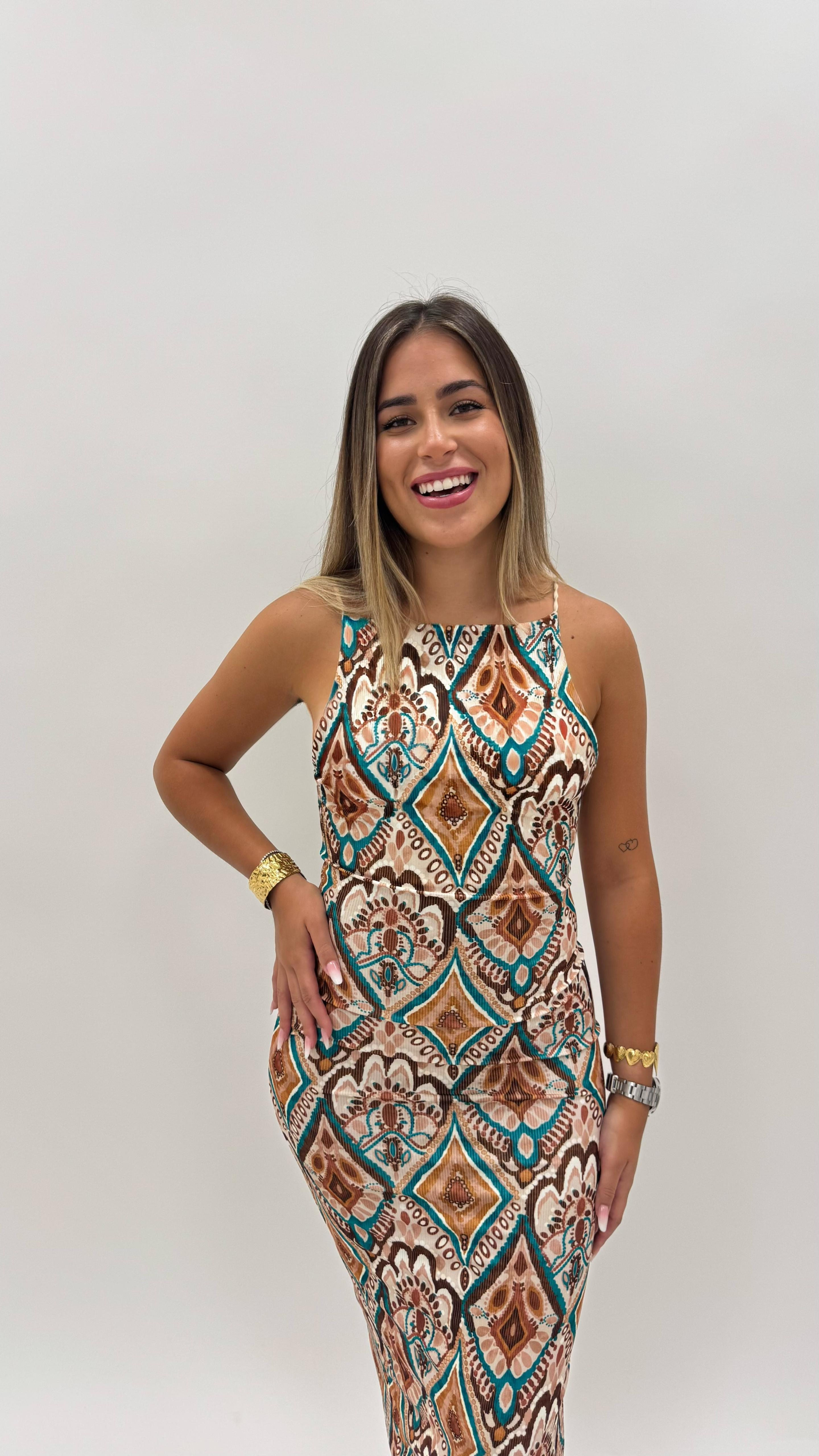 Abito Boho Stampa Turchese
