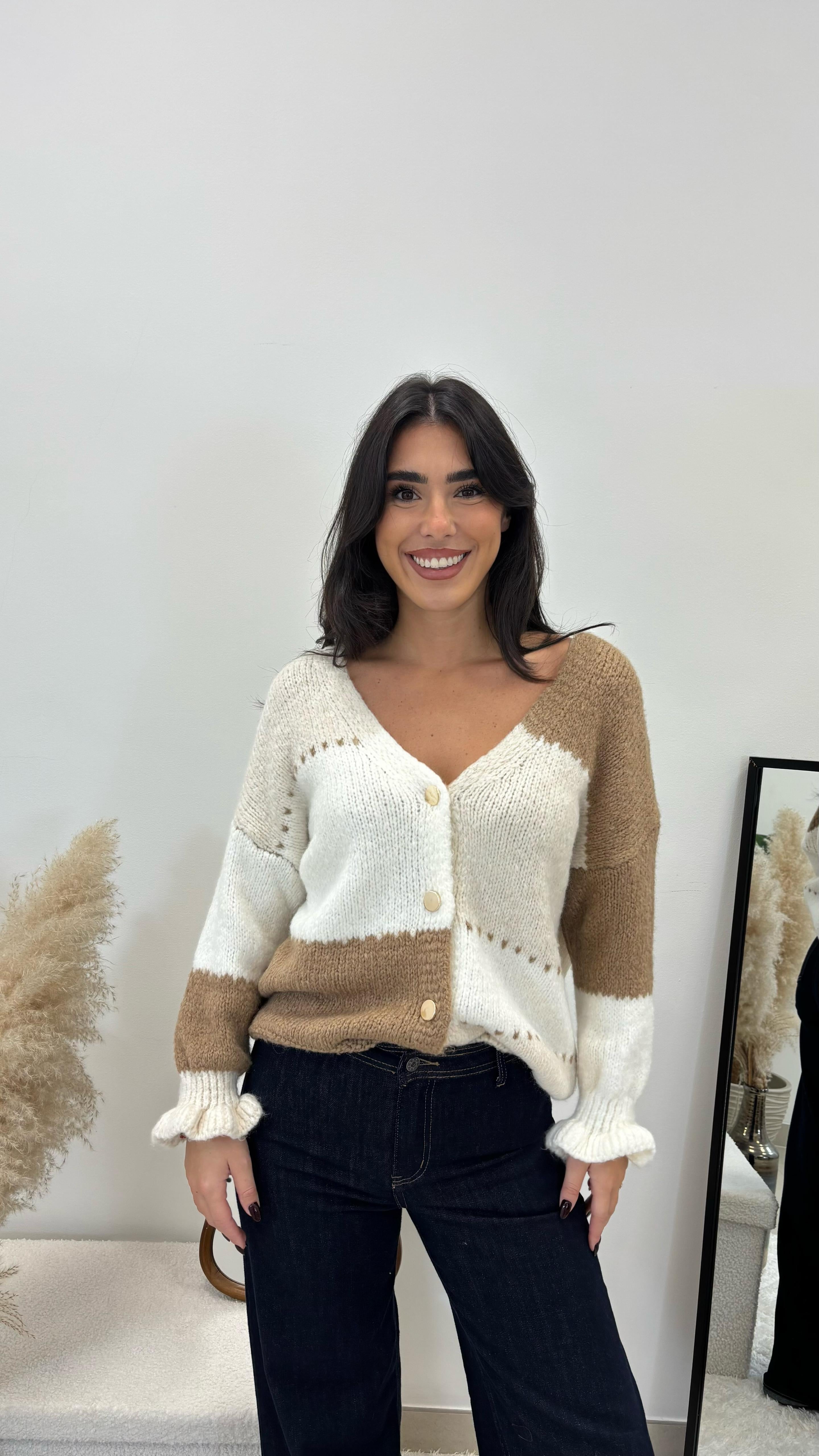 Cardigan Bottoni Nude e Camel