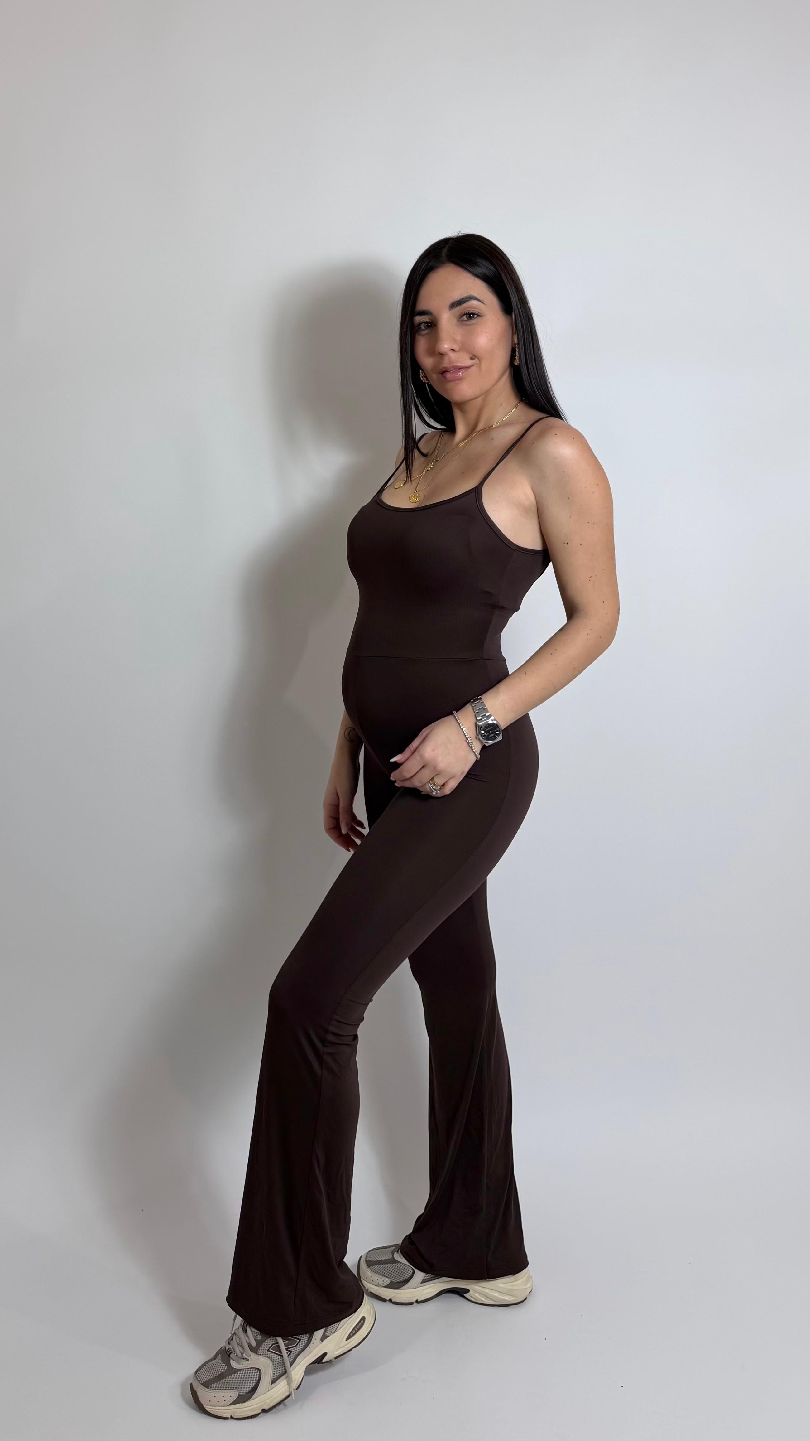 Jumpsuit Second Skin - Bretella Sottile - Flare / Choco