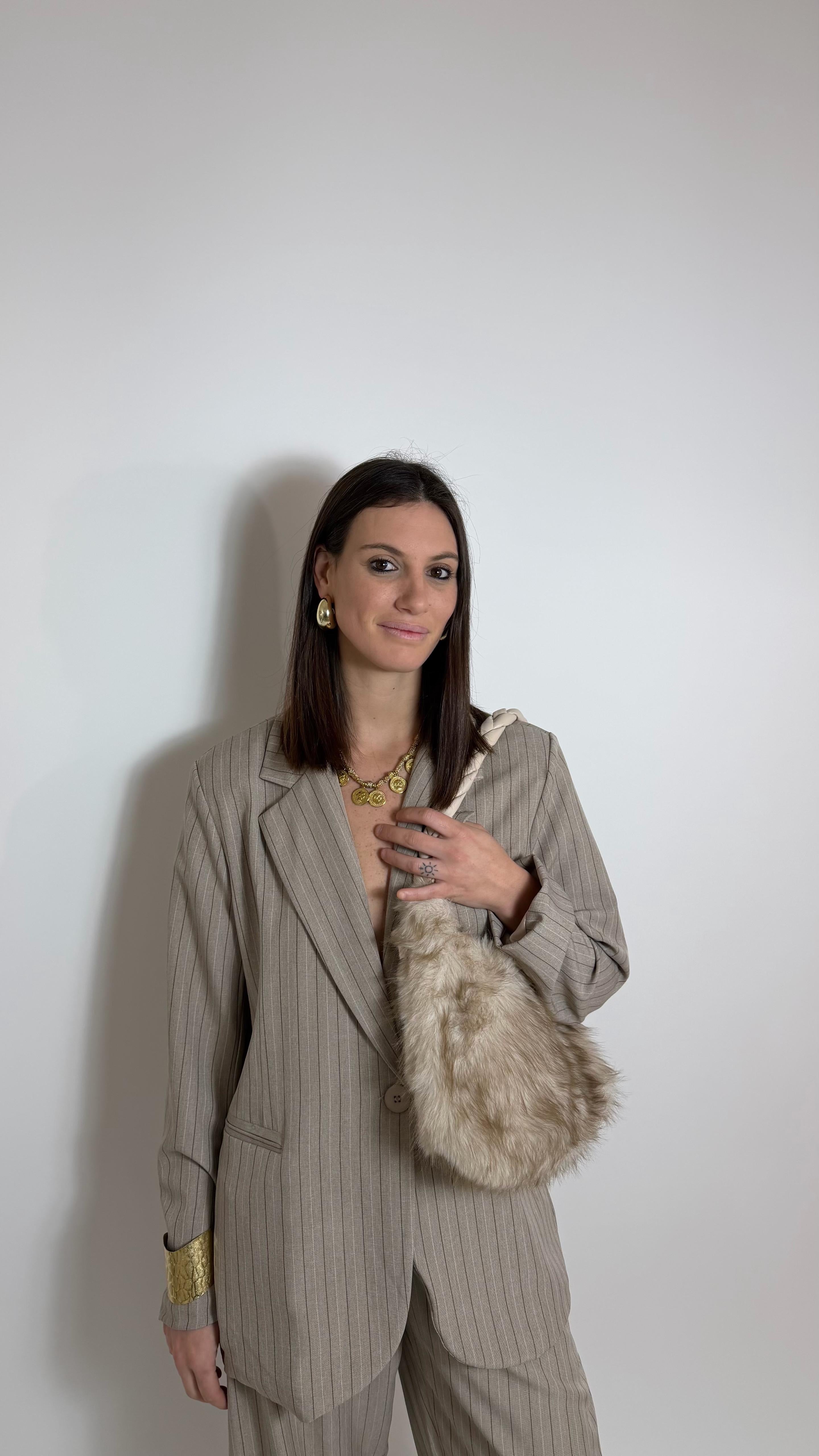 Bag Ecofur Manico Ecopelle Burro