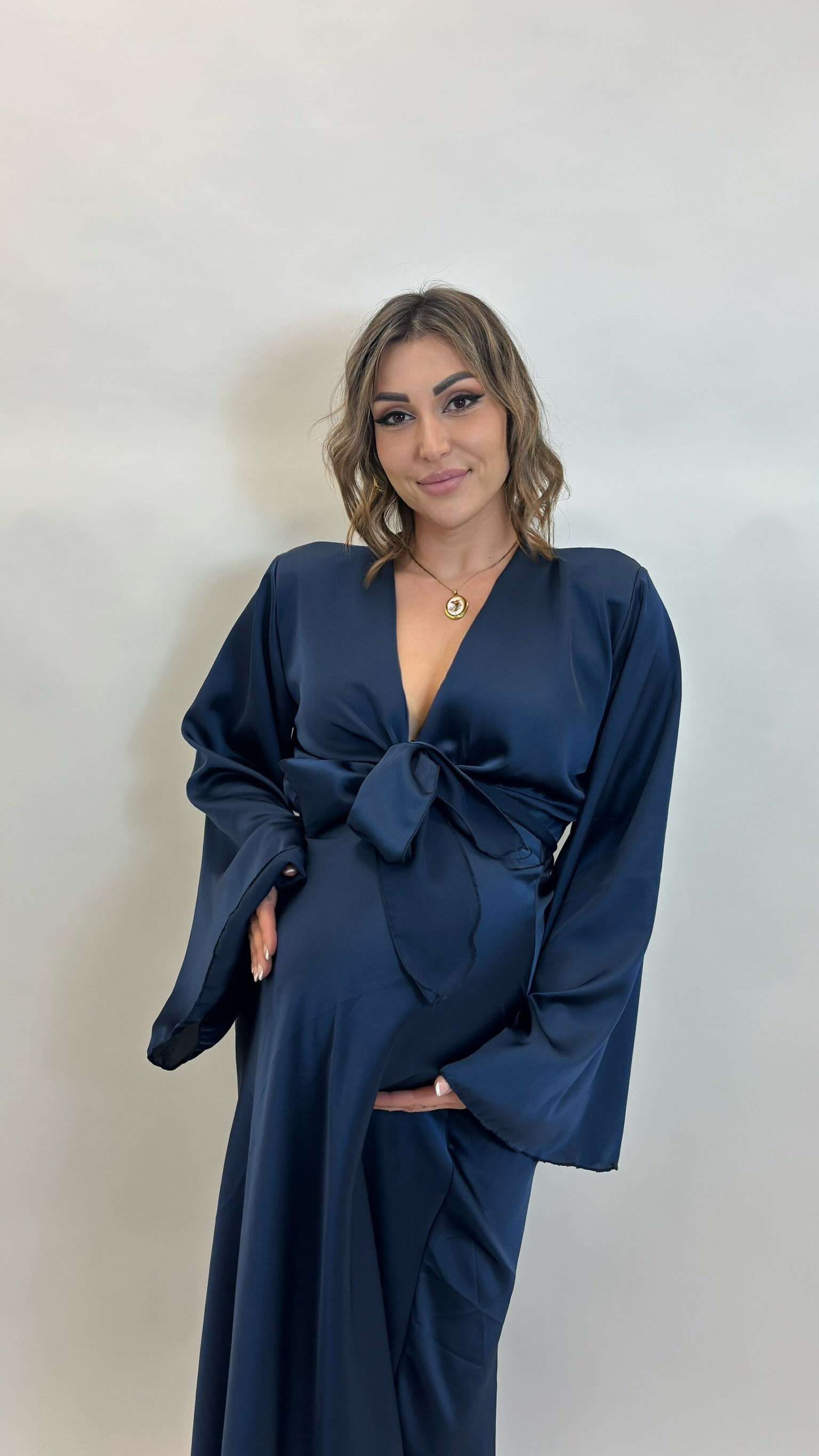 Set Silk Top & Skirt Blu