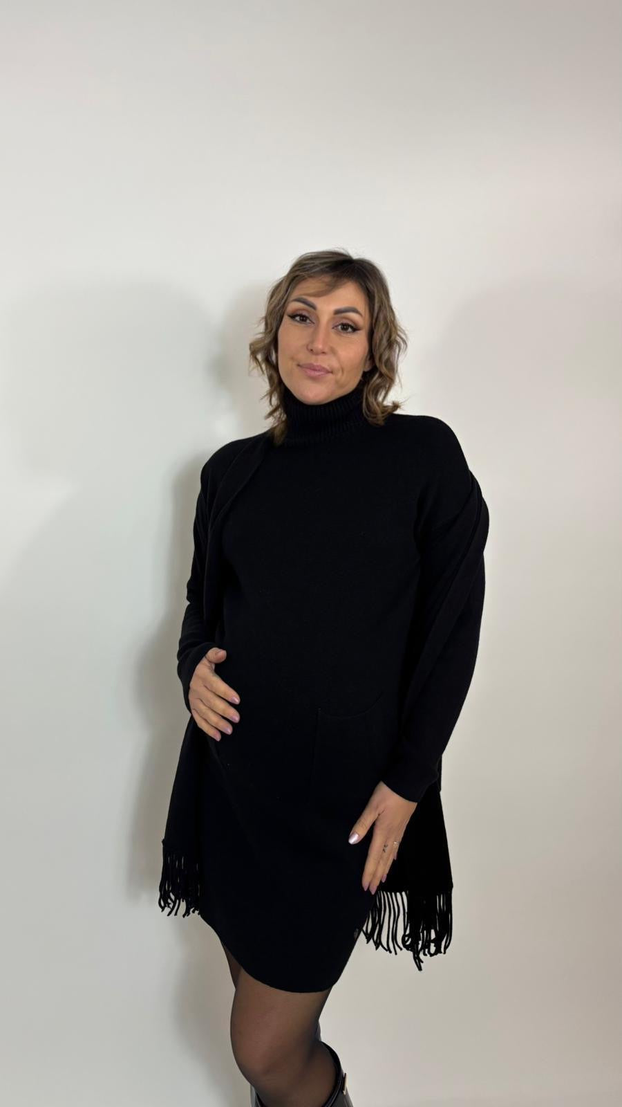 Cardigan Pocket Fringe Nero