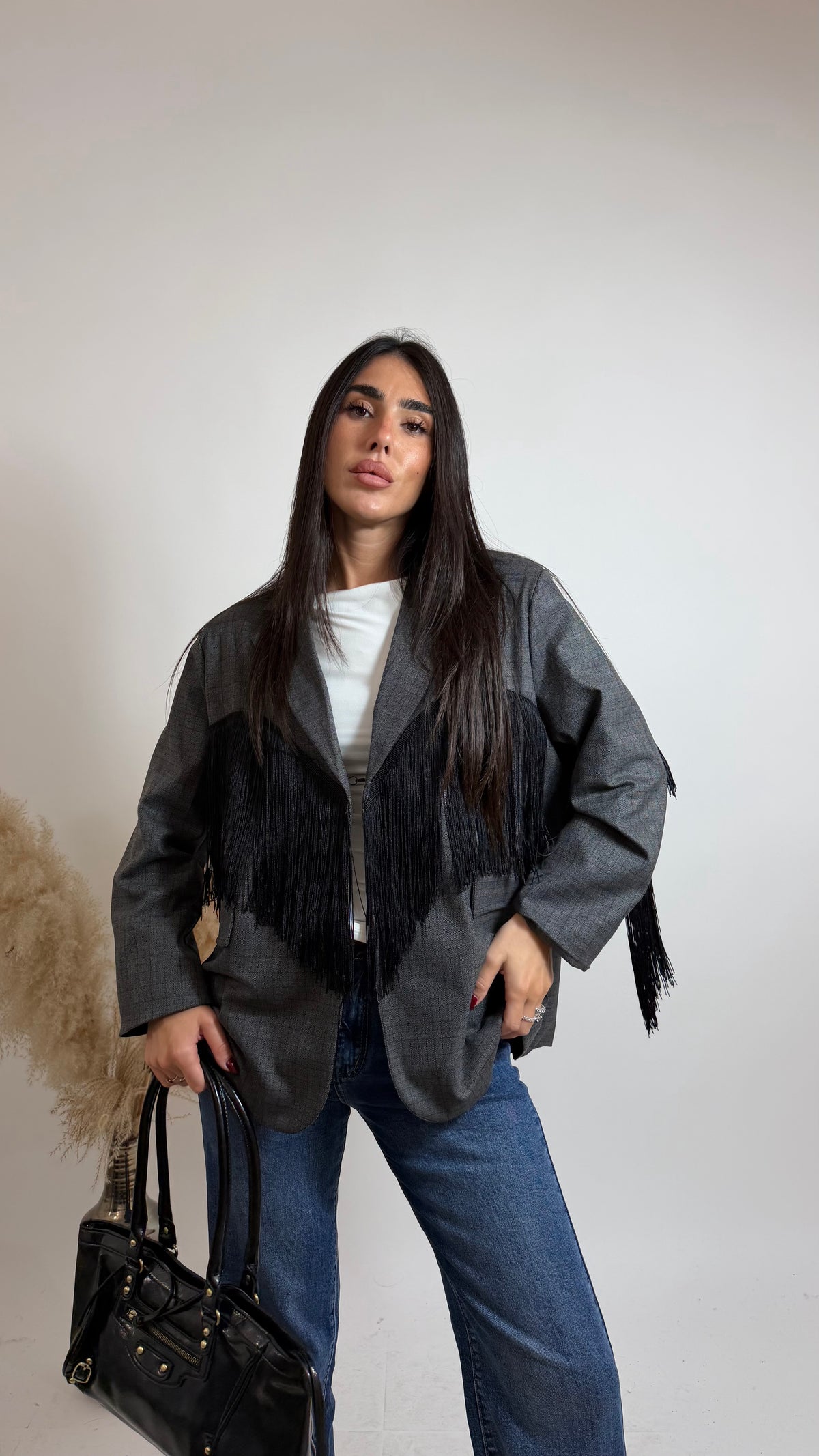 Blazer Check Fringe Grigio