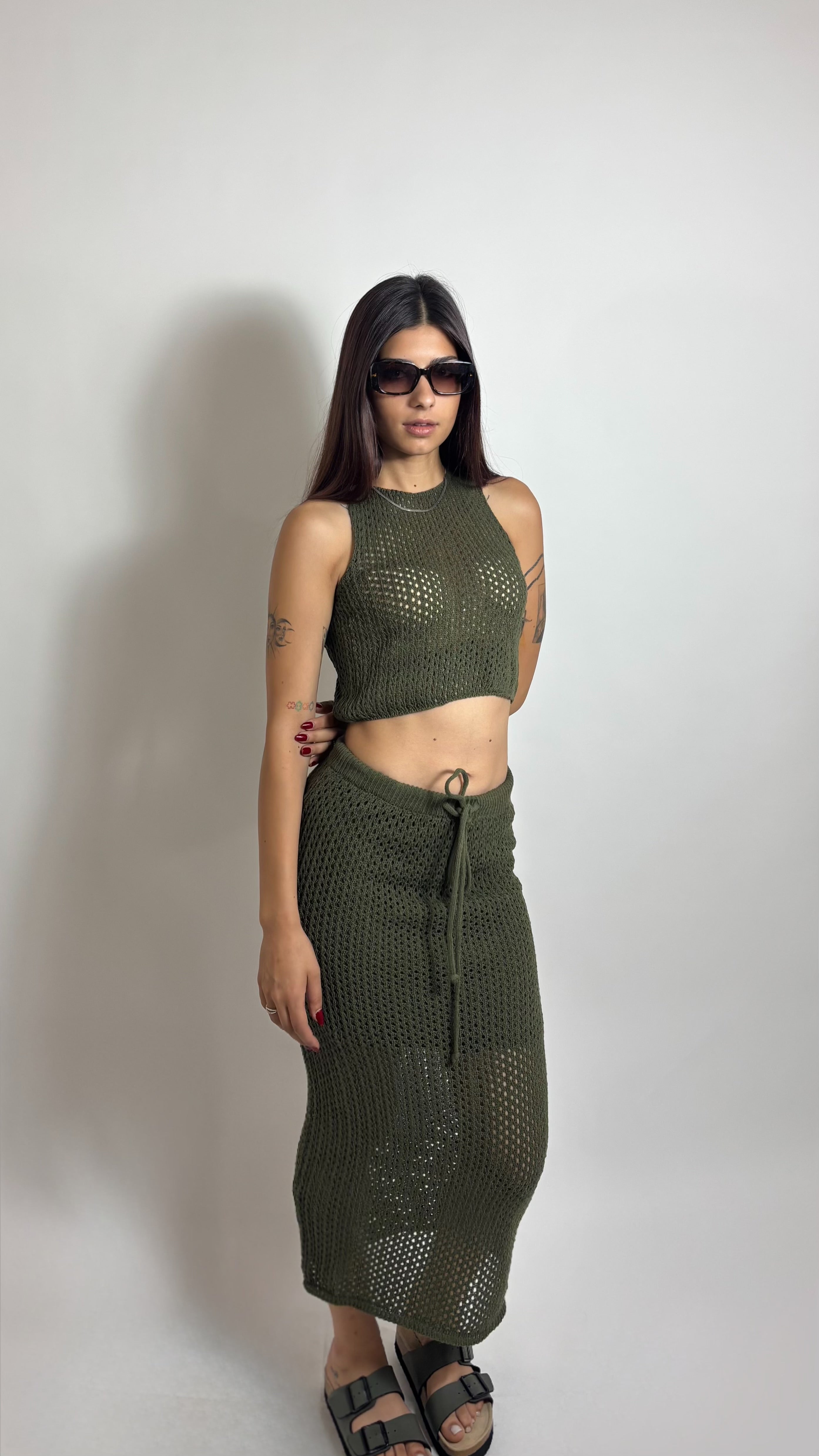 Set Top & Skirt Crochet Verde Utility