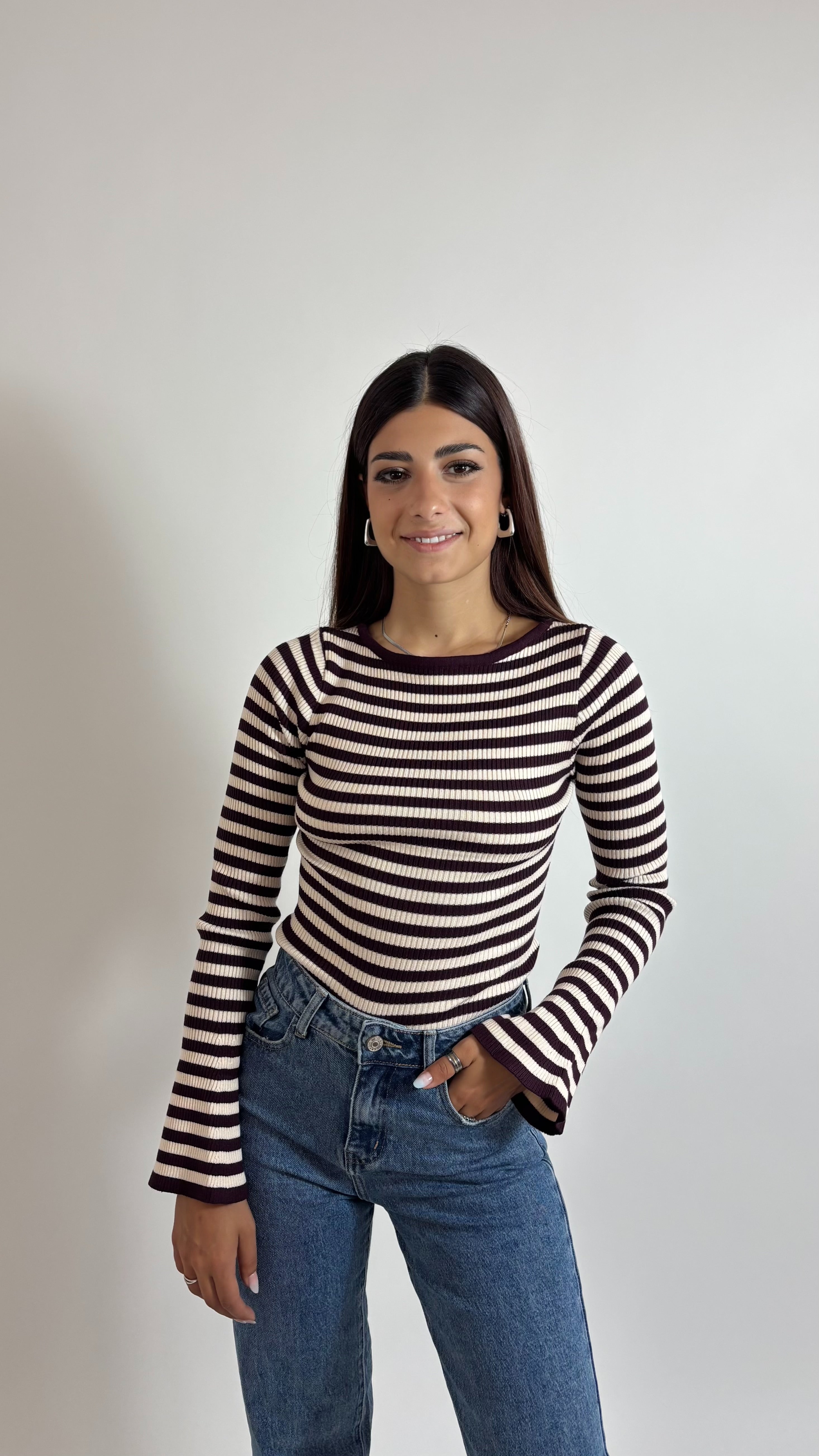 Maglia Rib Stripe Burro/Burgundy