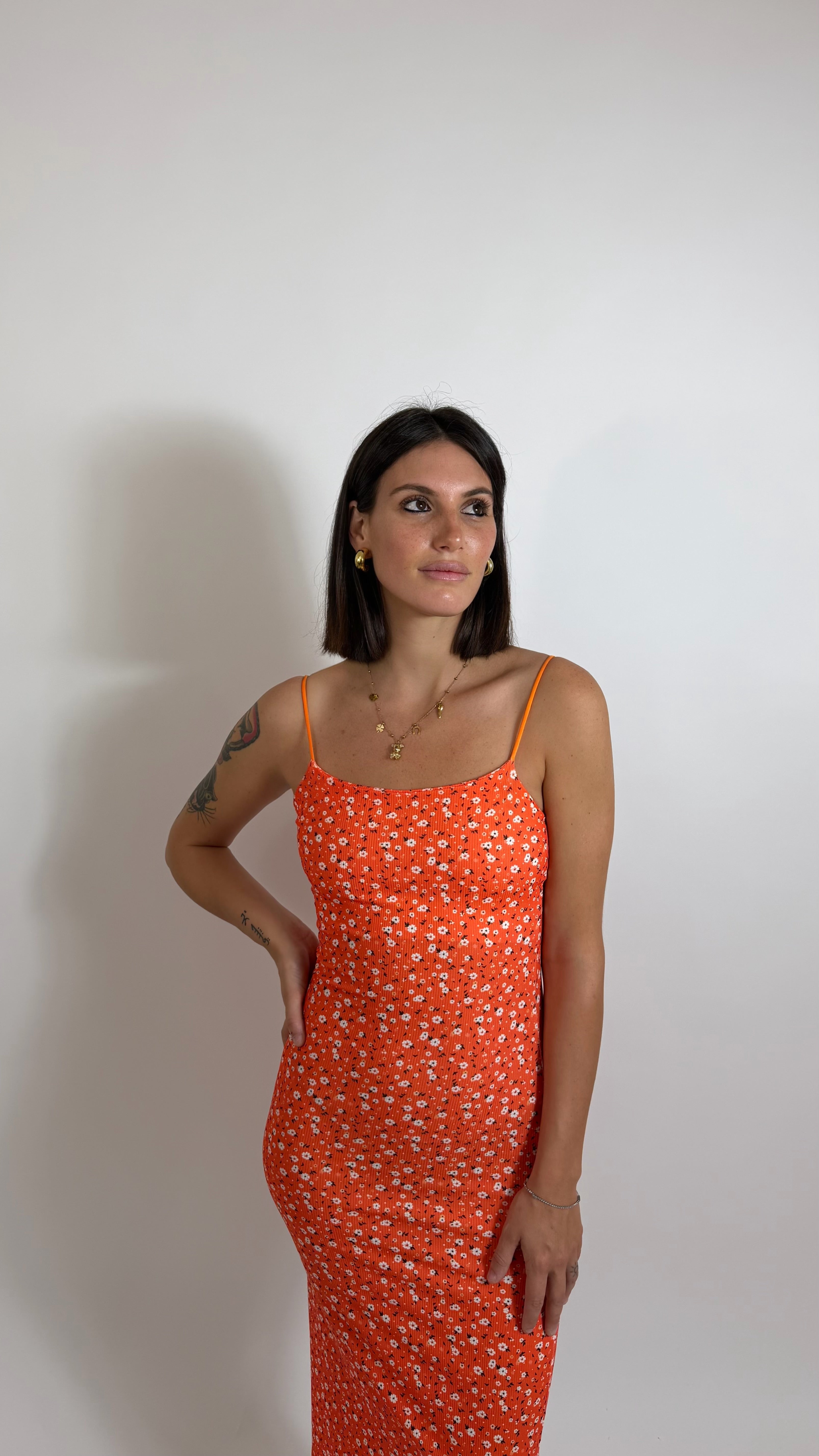 Abito Coste Strette Flowers Orange