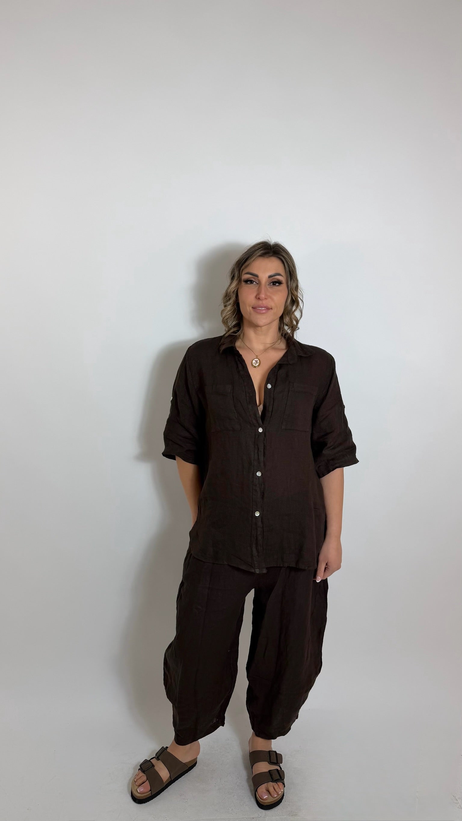 Pantalone Lino Balloon Choco