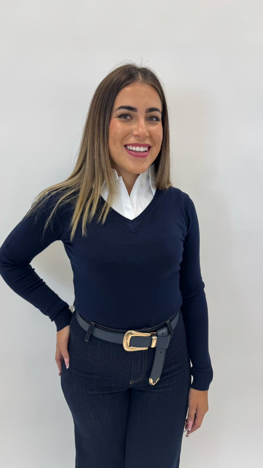 Pull Camicia Cucita Blu Notte