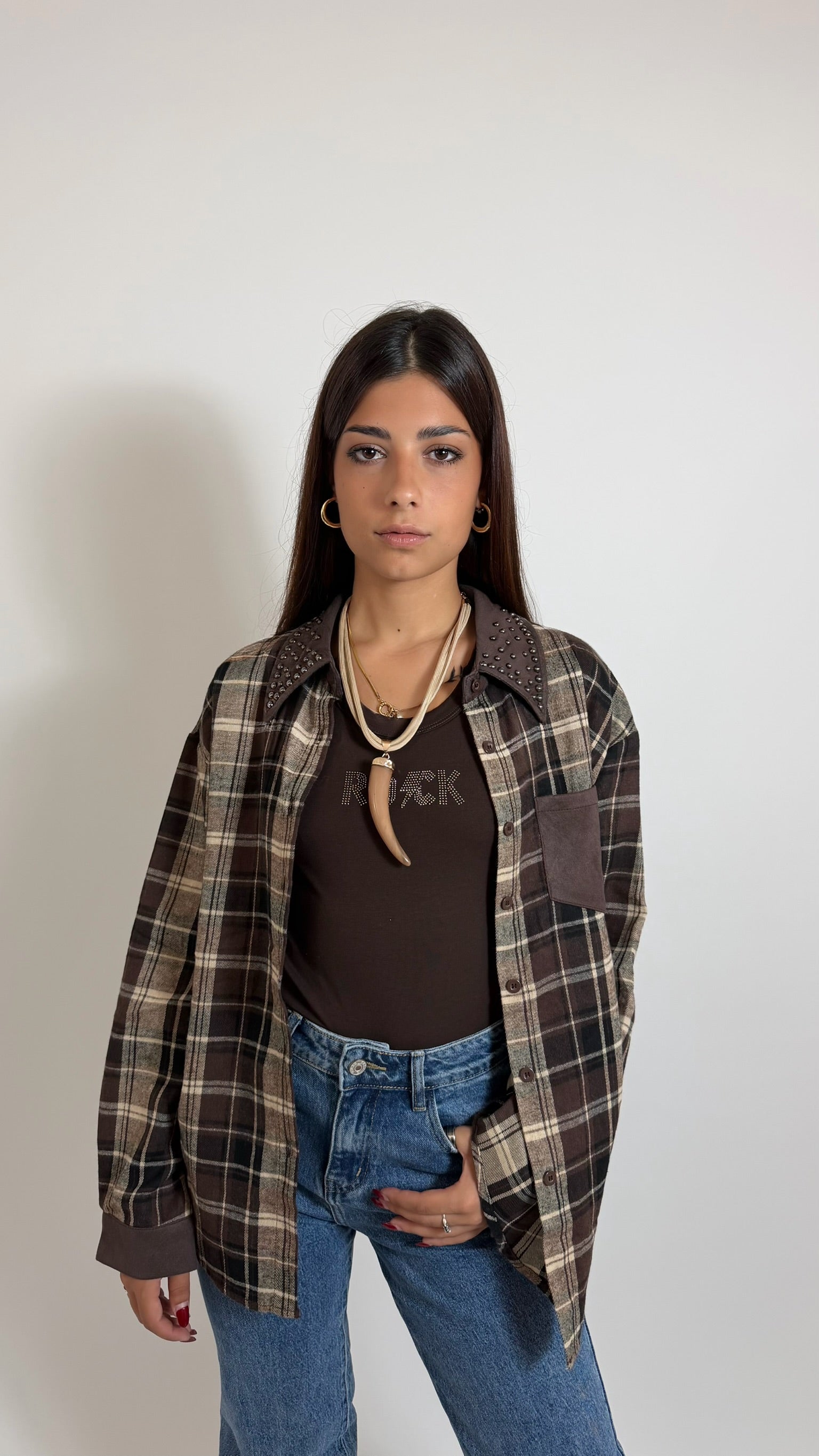 Camicia Check Suede Stud