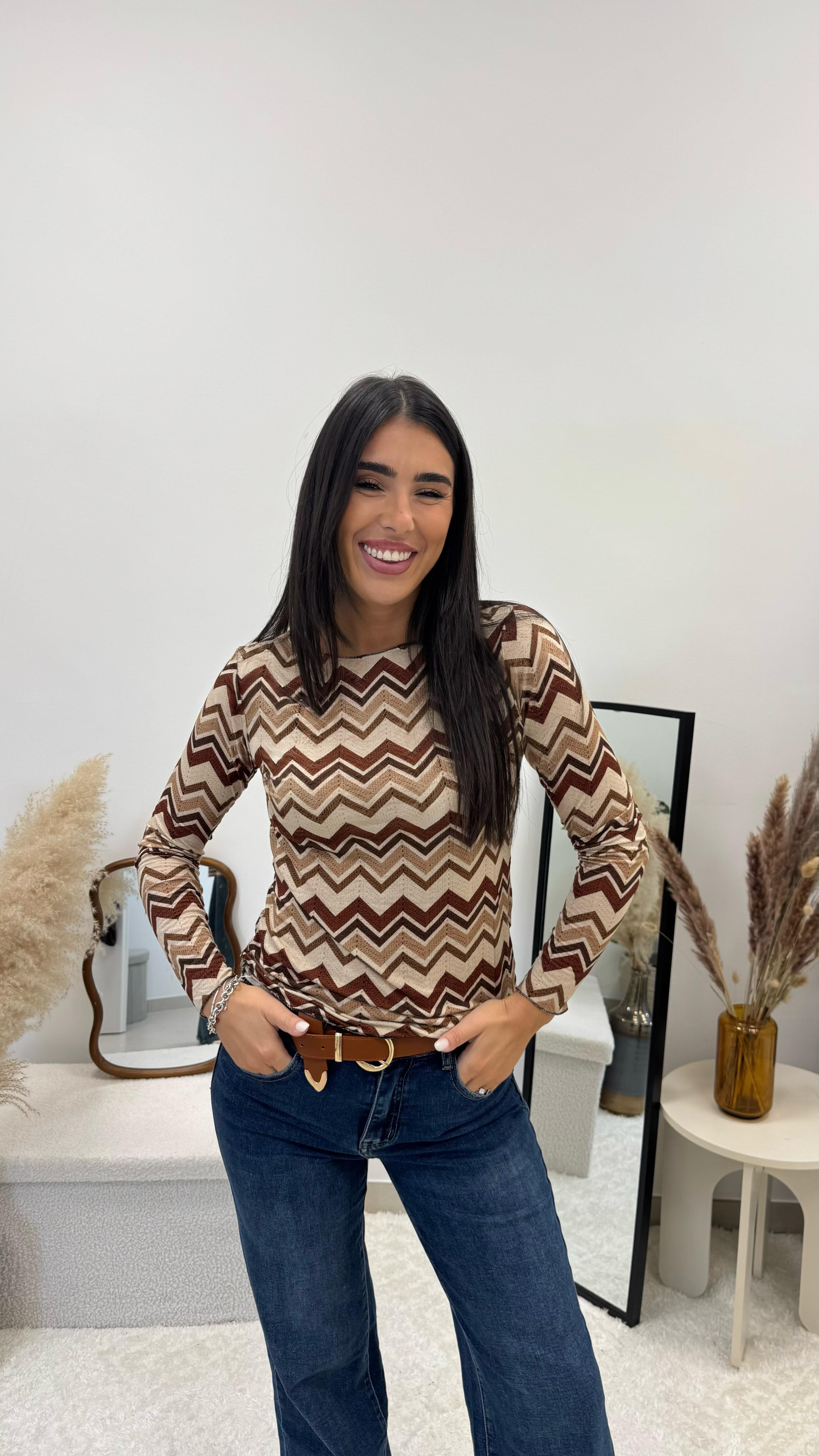Maglia Cashmere Stampa ZigZag Nude💛