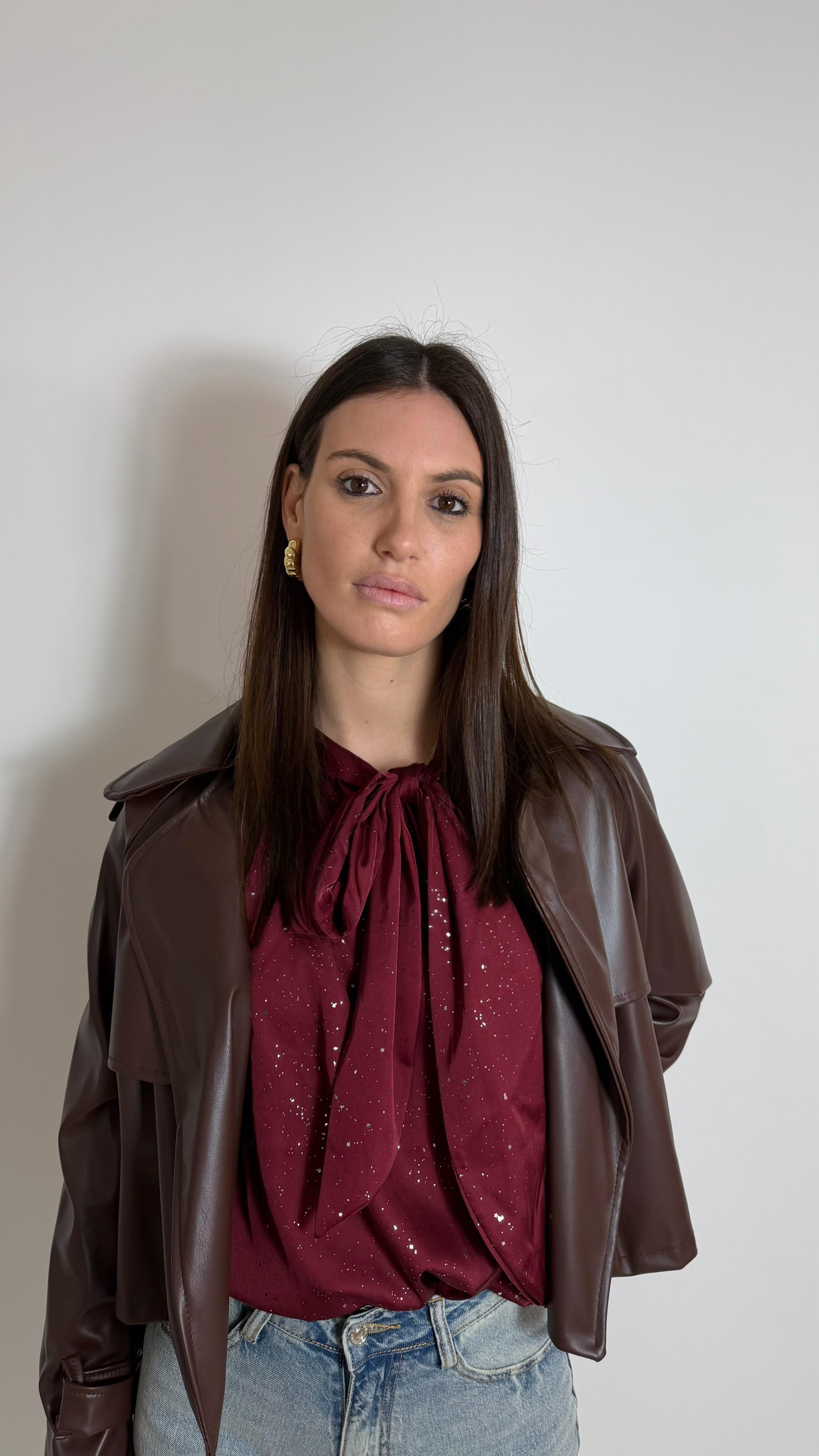 Camicia Shine Fiocco Effetto Raso Burgundy