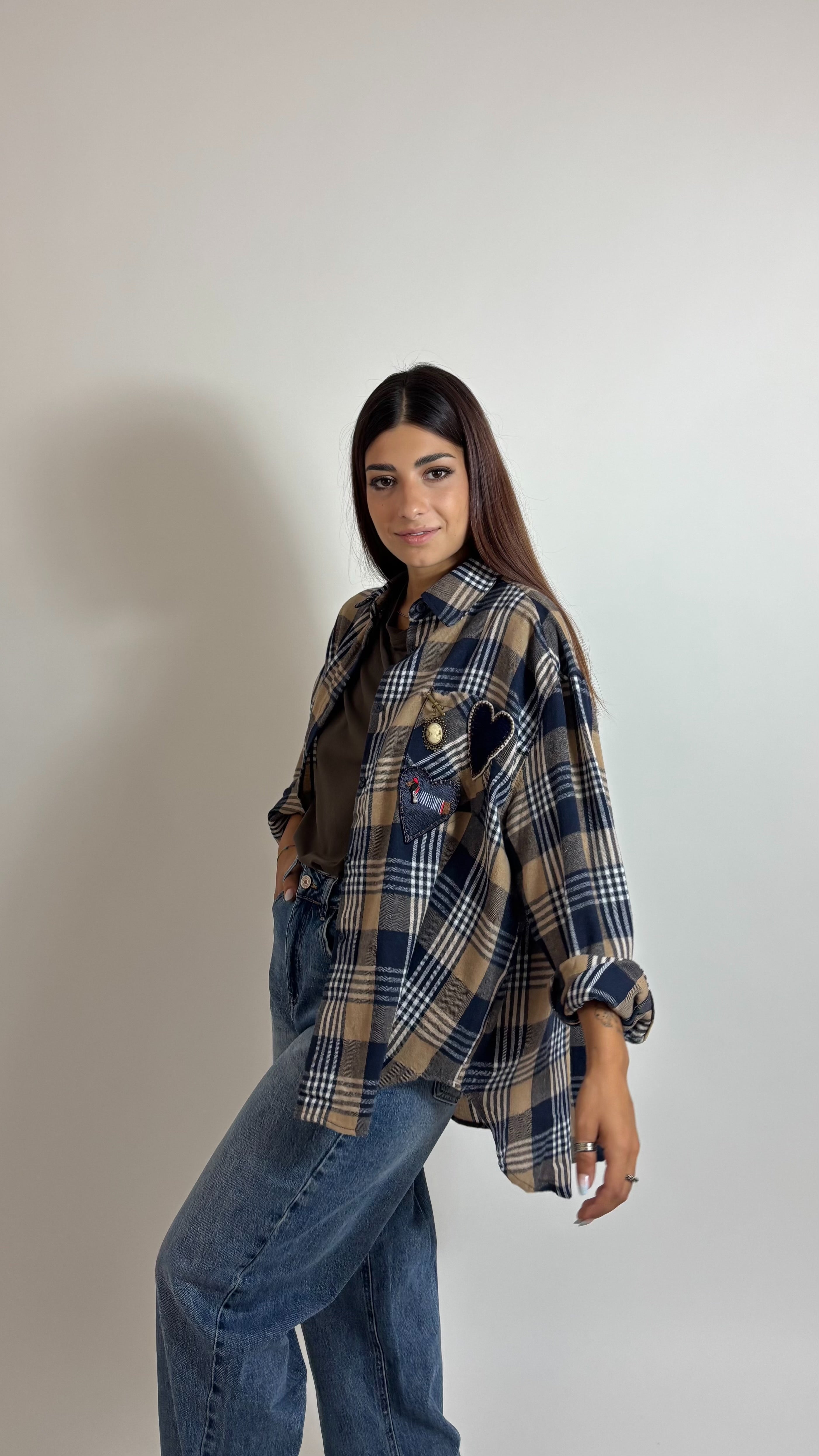 Camicia Check Charm Blu/Ecru
