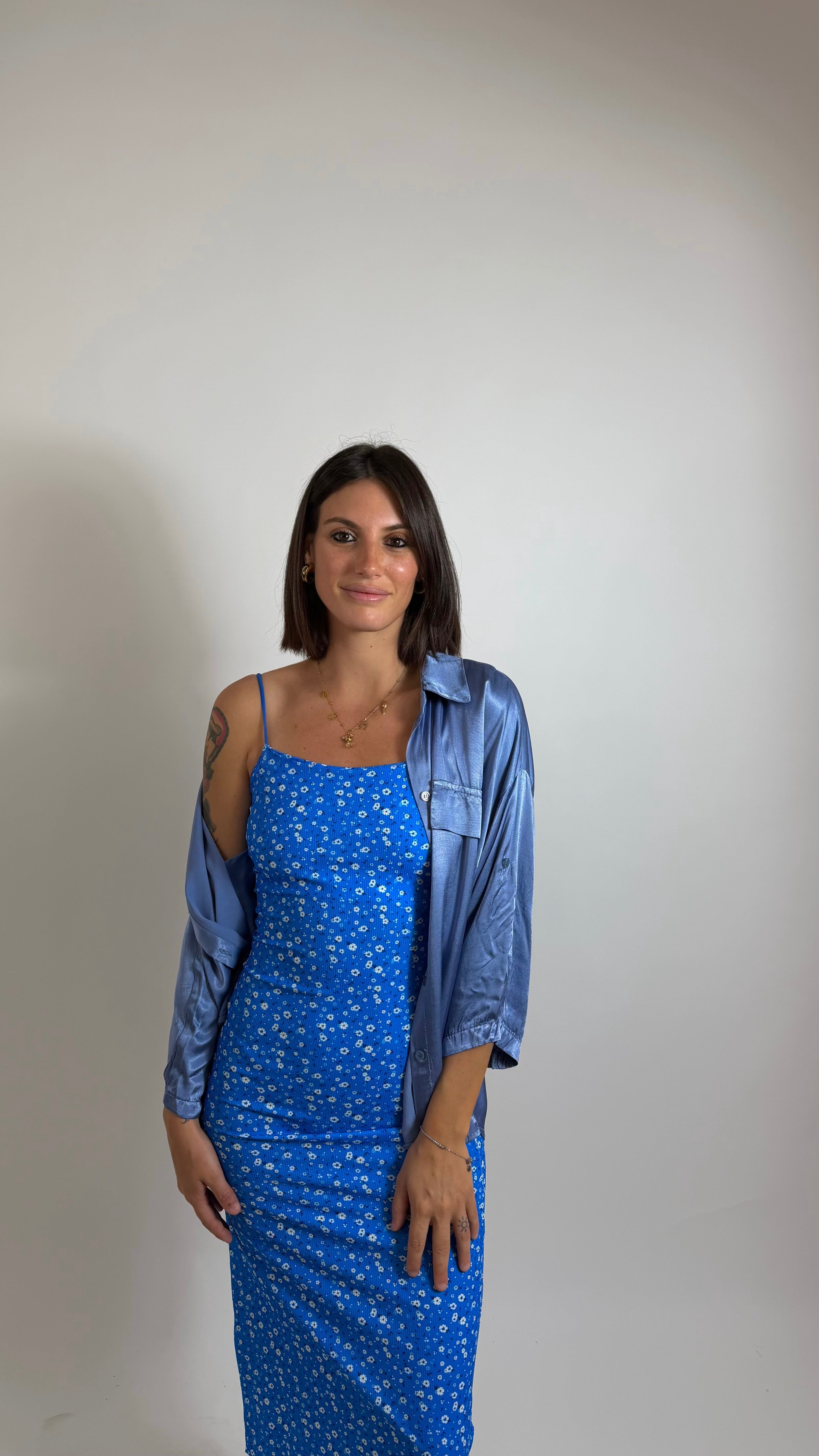 Abito Coste Strette Flowers Blu