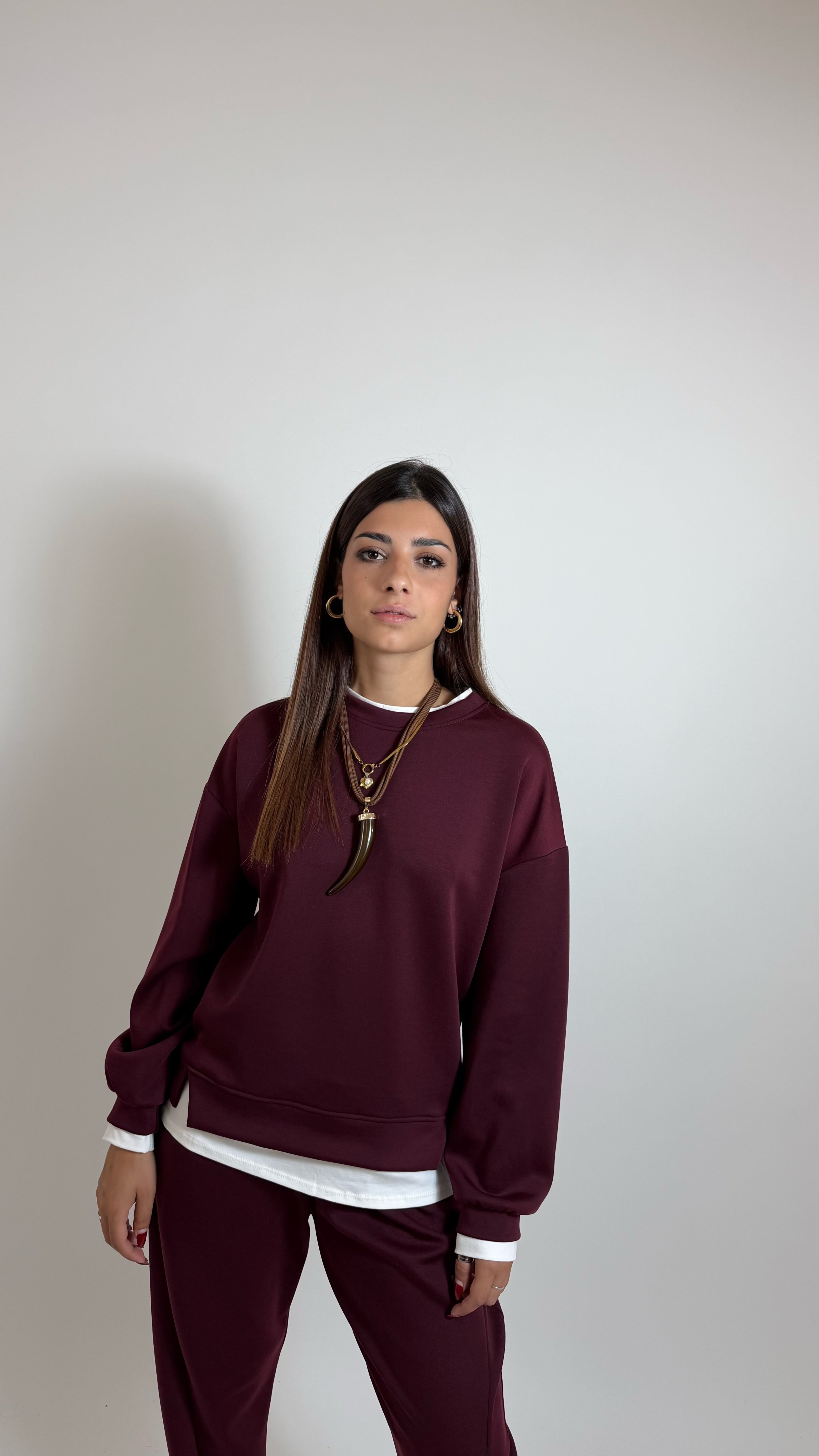 Felpa Con Maglia Over Burgundy