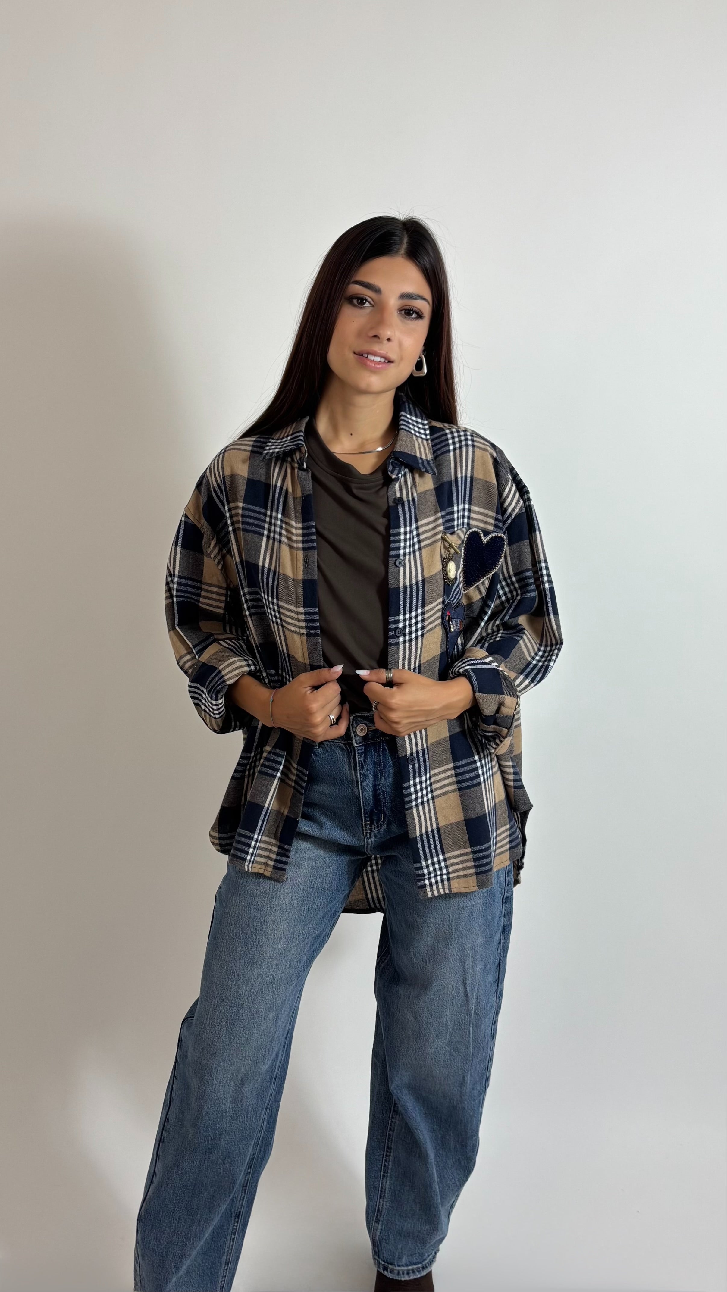 Camicia Check Charm Blu/Ecru