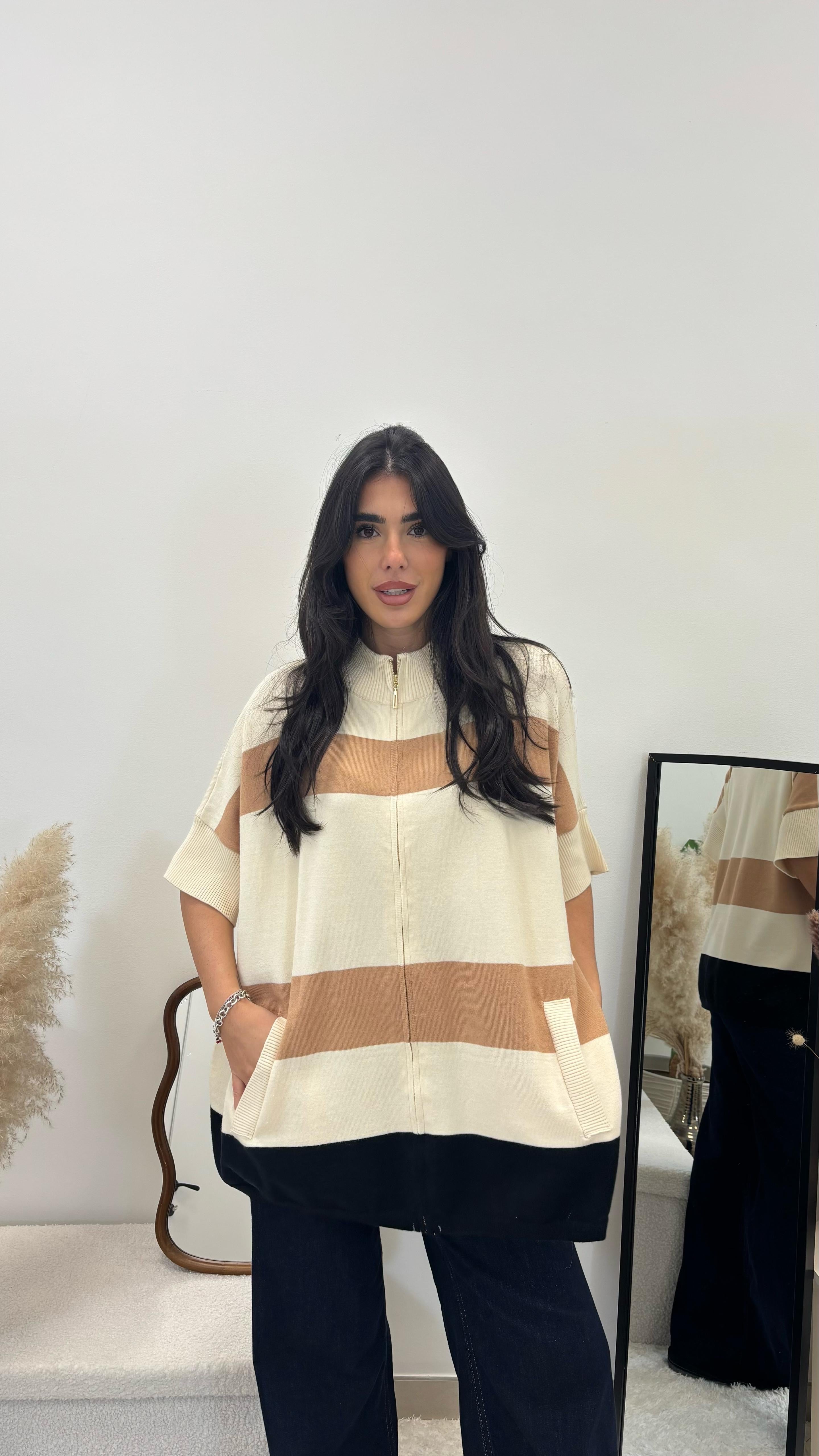 Pull Oversize Righe con Zip