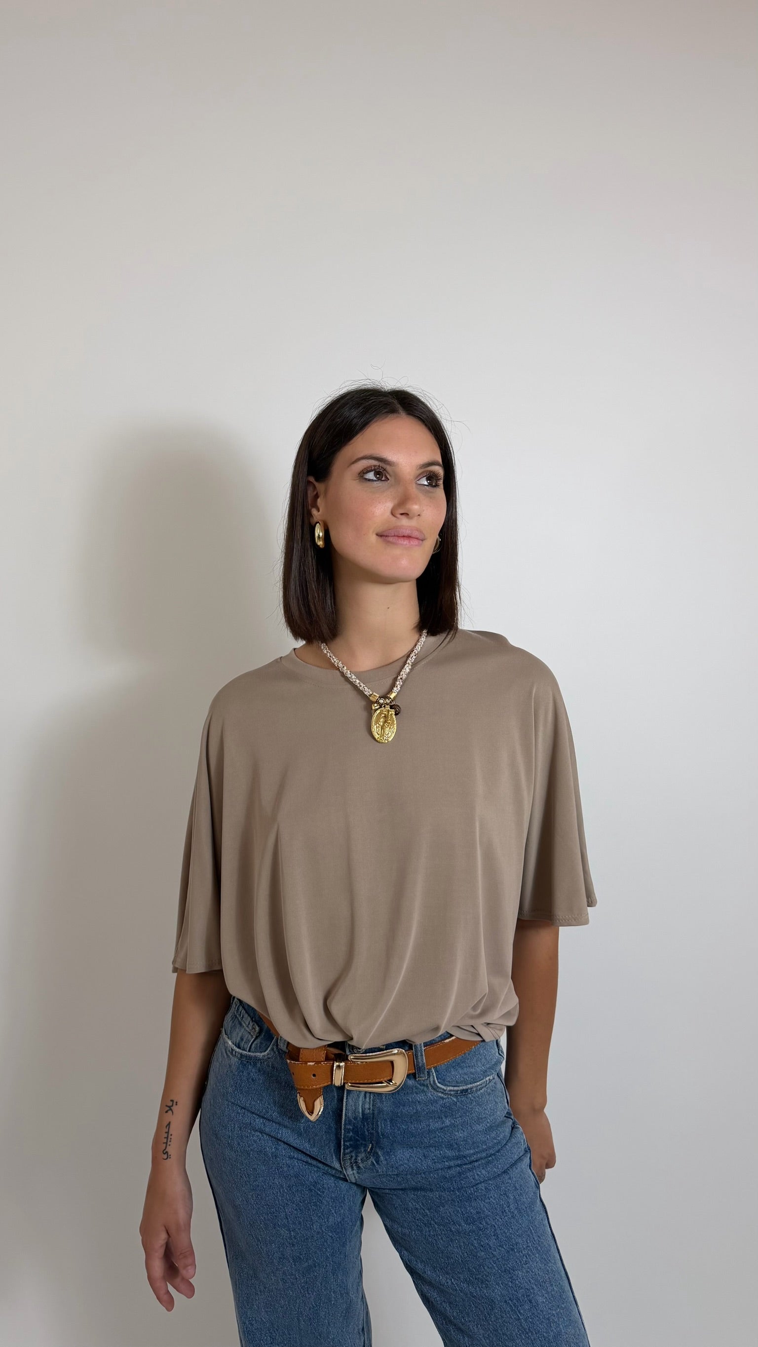 T-Shirt Soft Girocollo Tortora