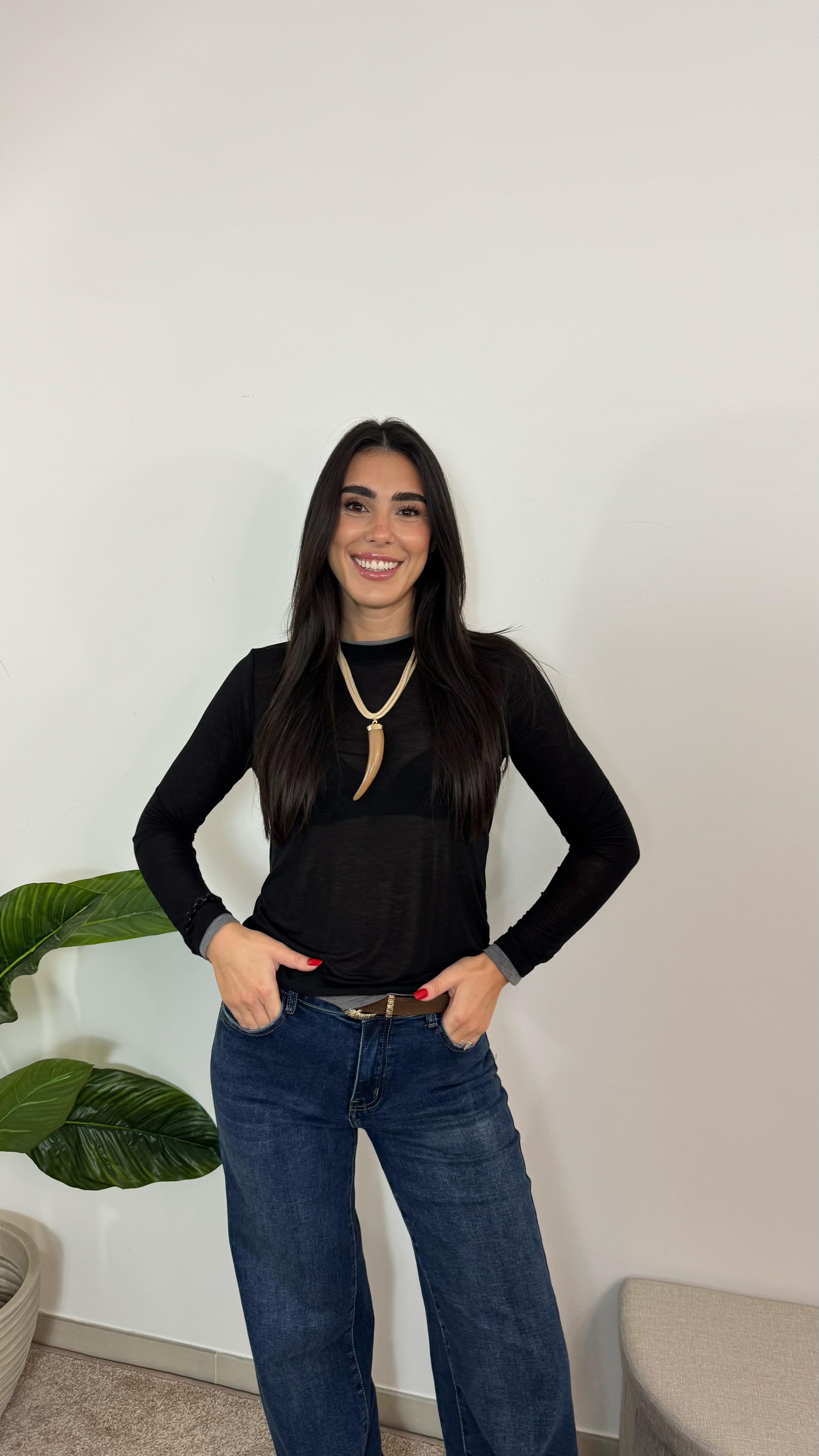 Maglia Cashmere Bicolor Nero