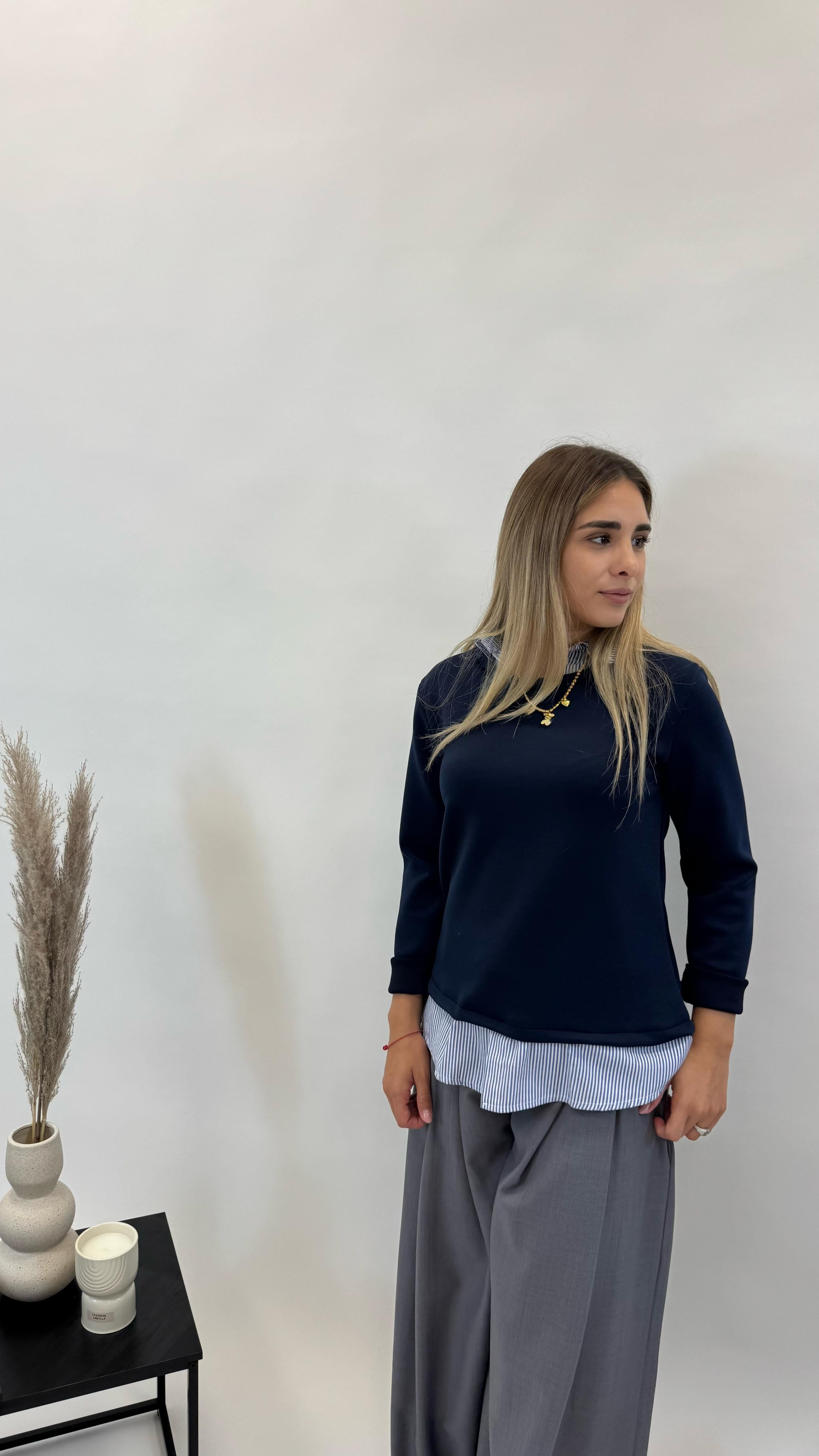 Felpa Camicia Cucita Blu Notte