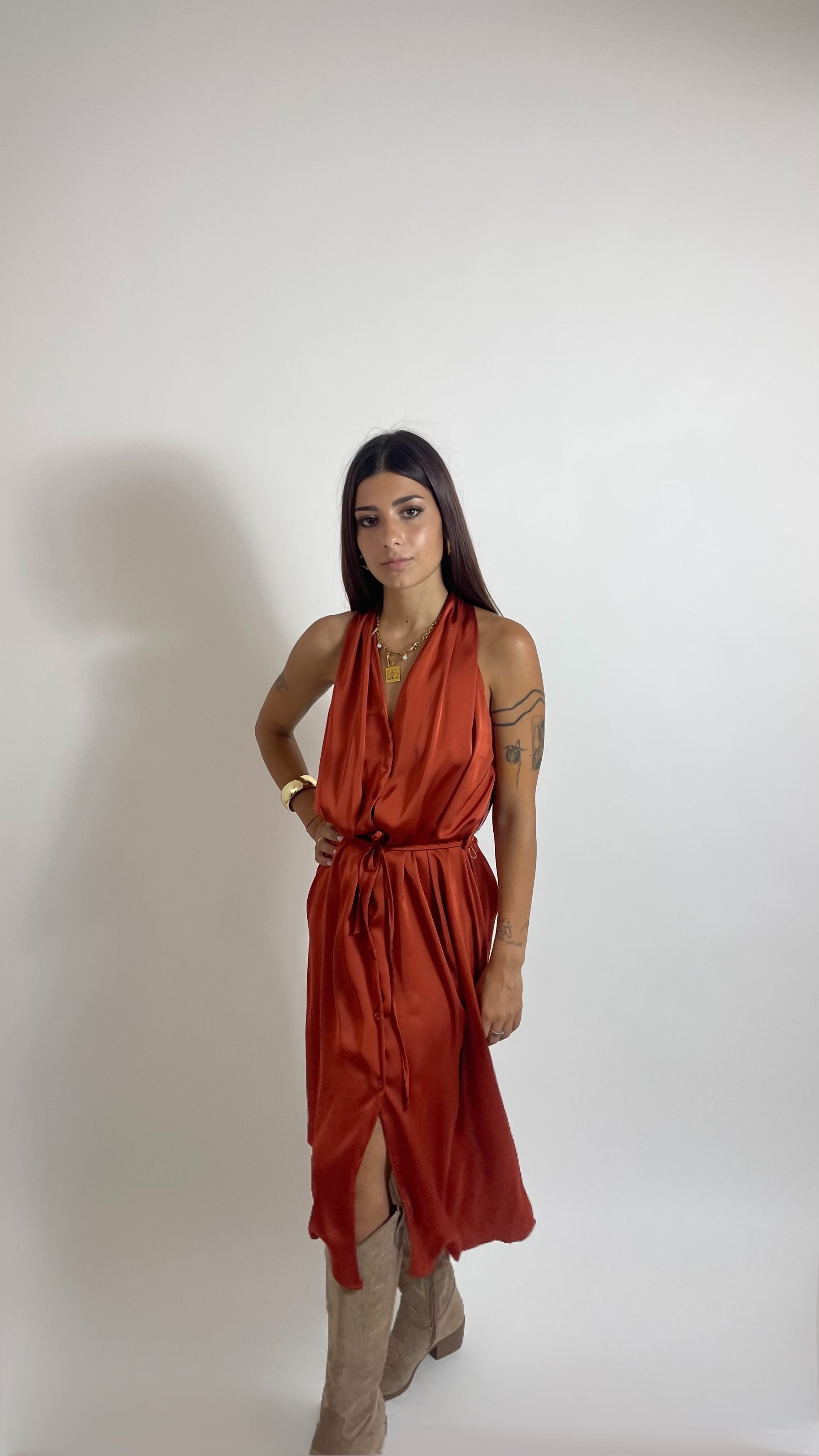 Abito Satin Flow Ruggine