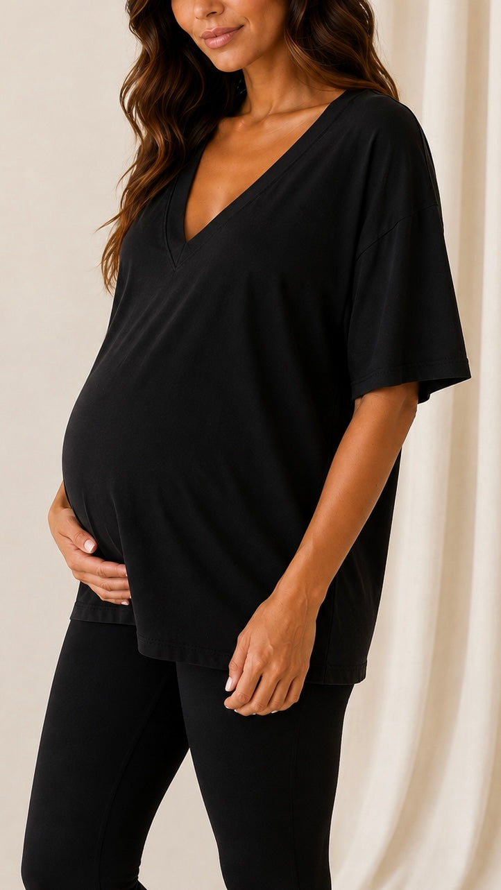 T-Shirt Soft Scollo V Nera