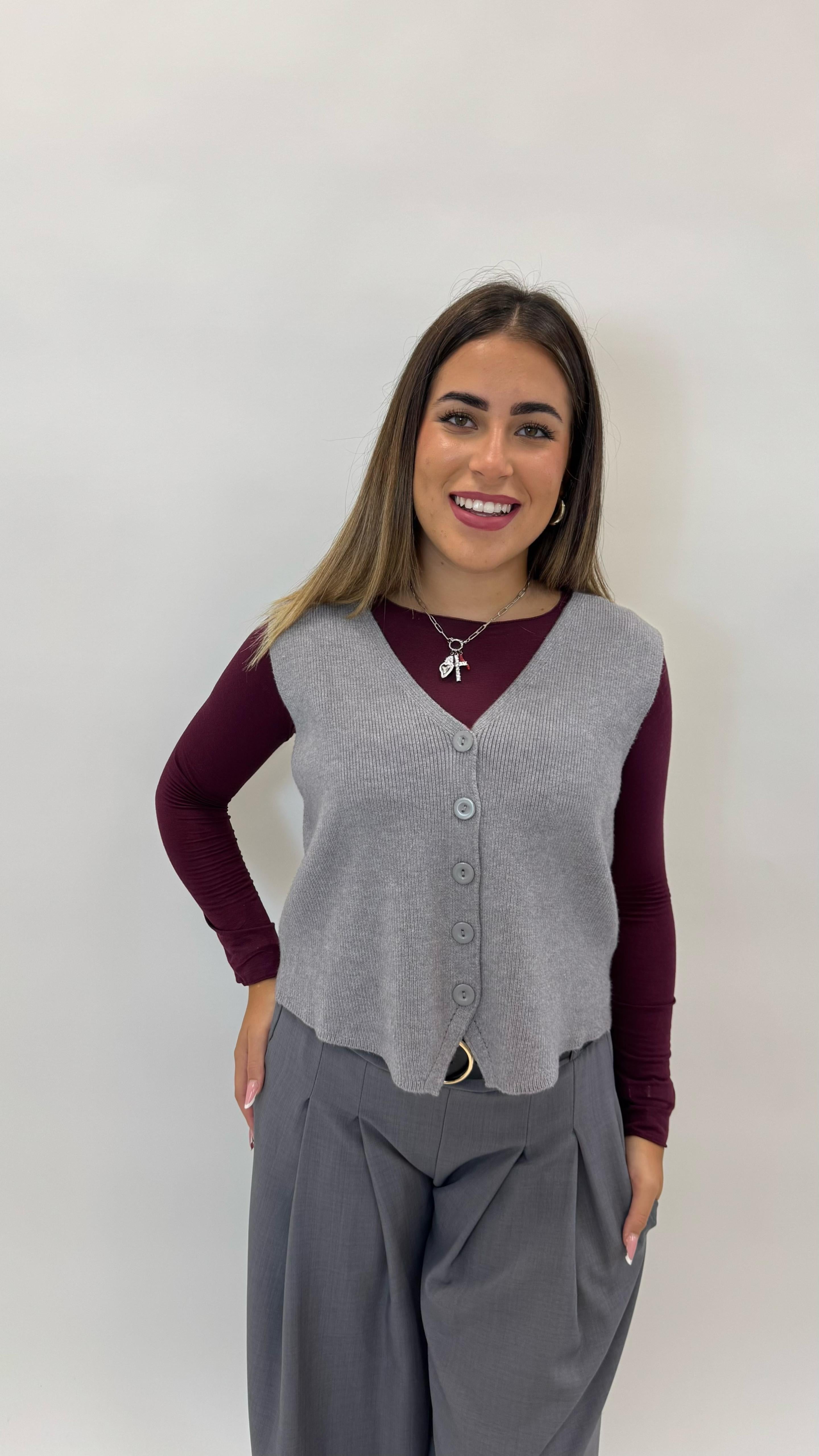 Gilet In Maglina Morbida Grigio Perla