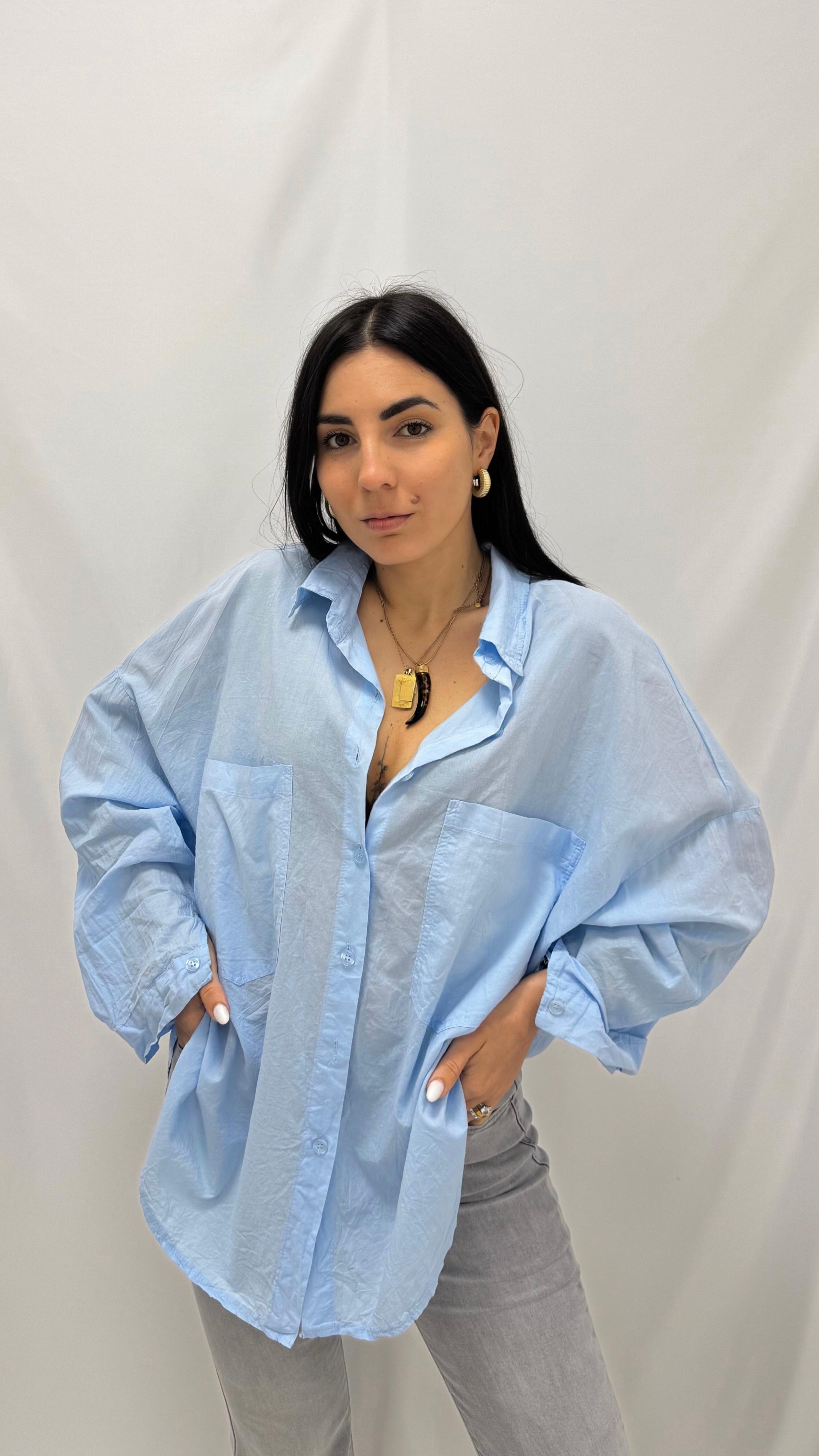 Camicia 100% cotone Celeste