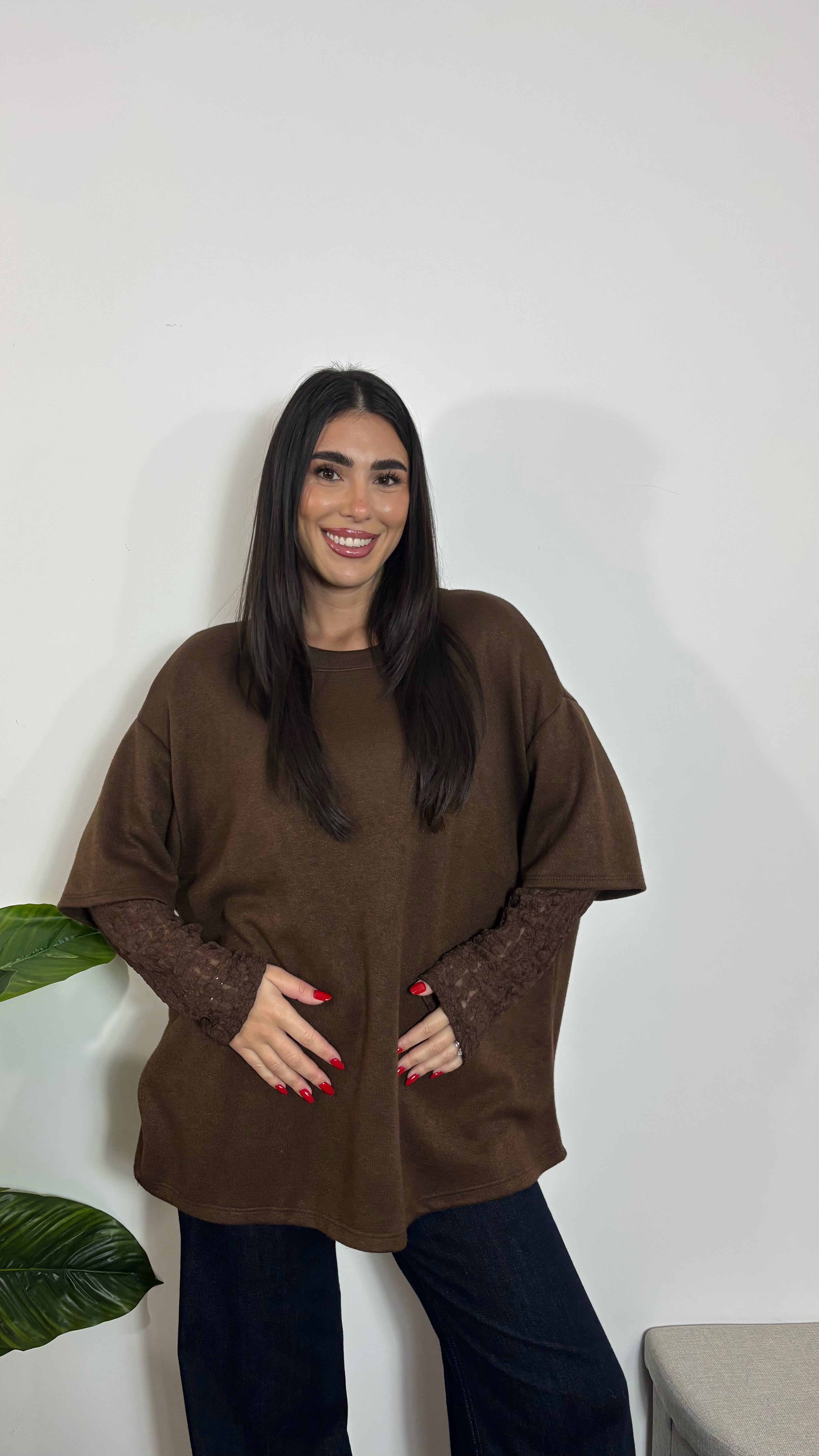 Maxi Maglia Maniche in Pizzo Choco