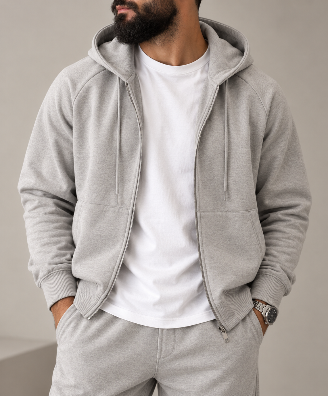 Felpa con Zip e Cappuccio Light Grey