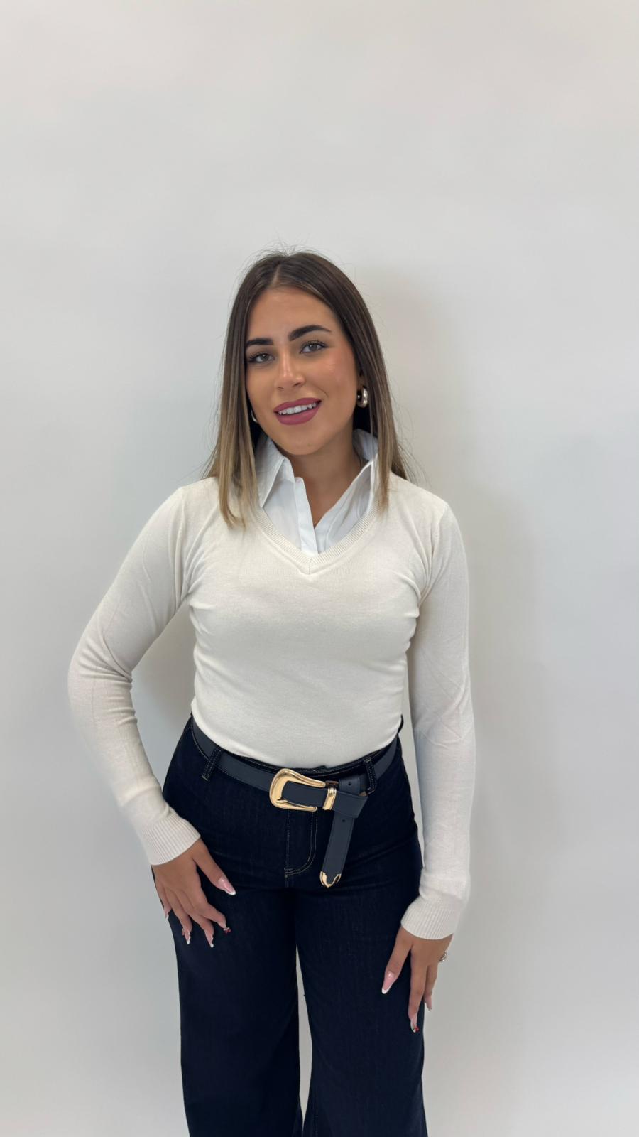 Pull Camicia Cucita Burro