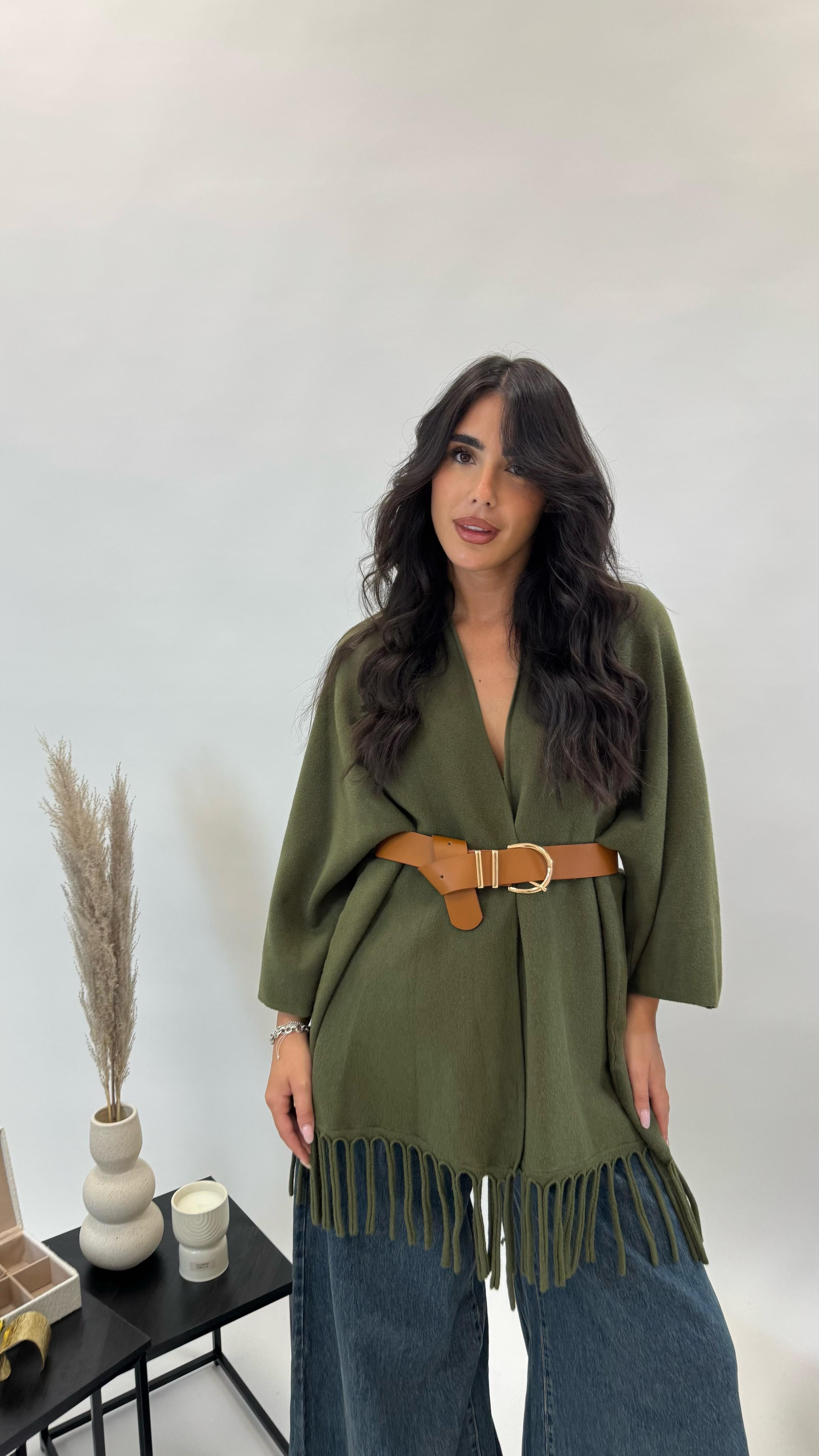 Cardigan Manica Campana Verde Utility