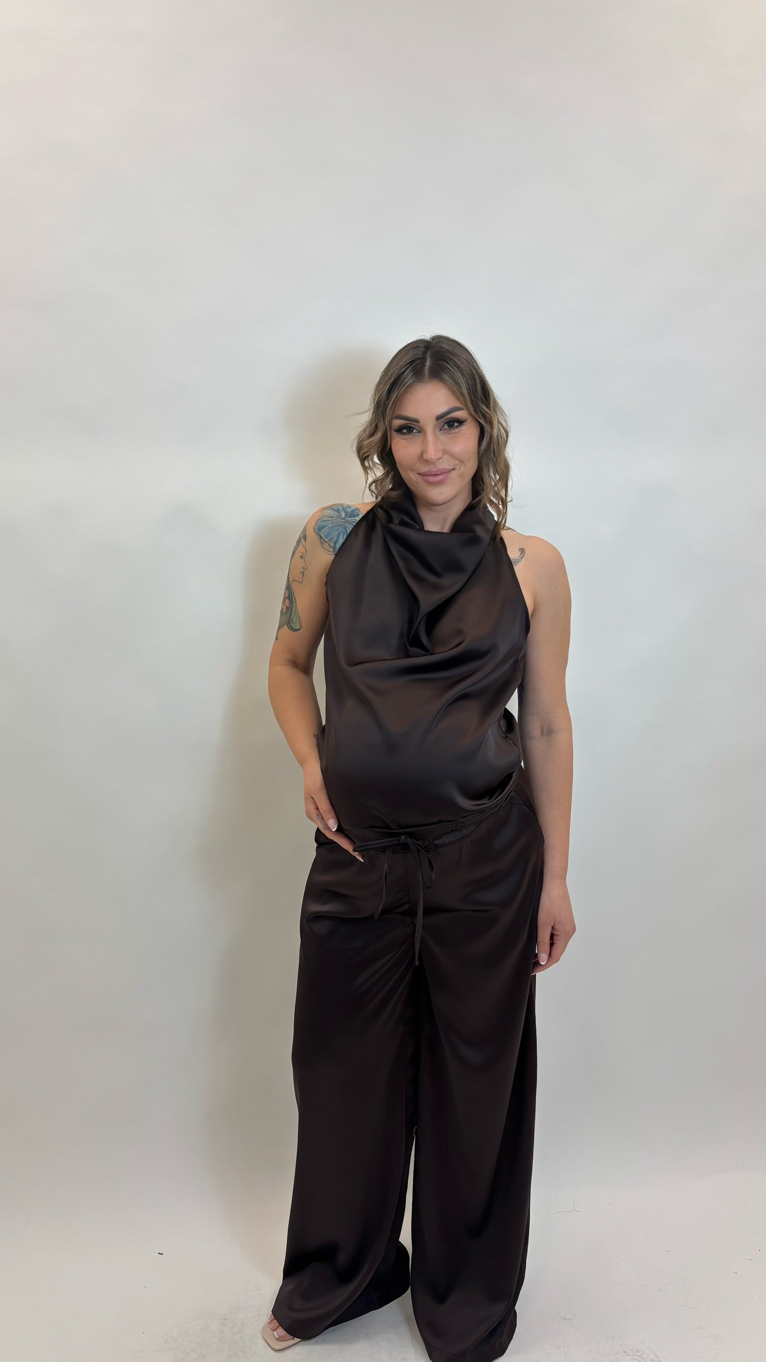 Set Silk Top & Pants Choco
