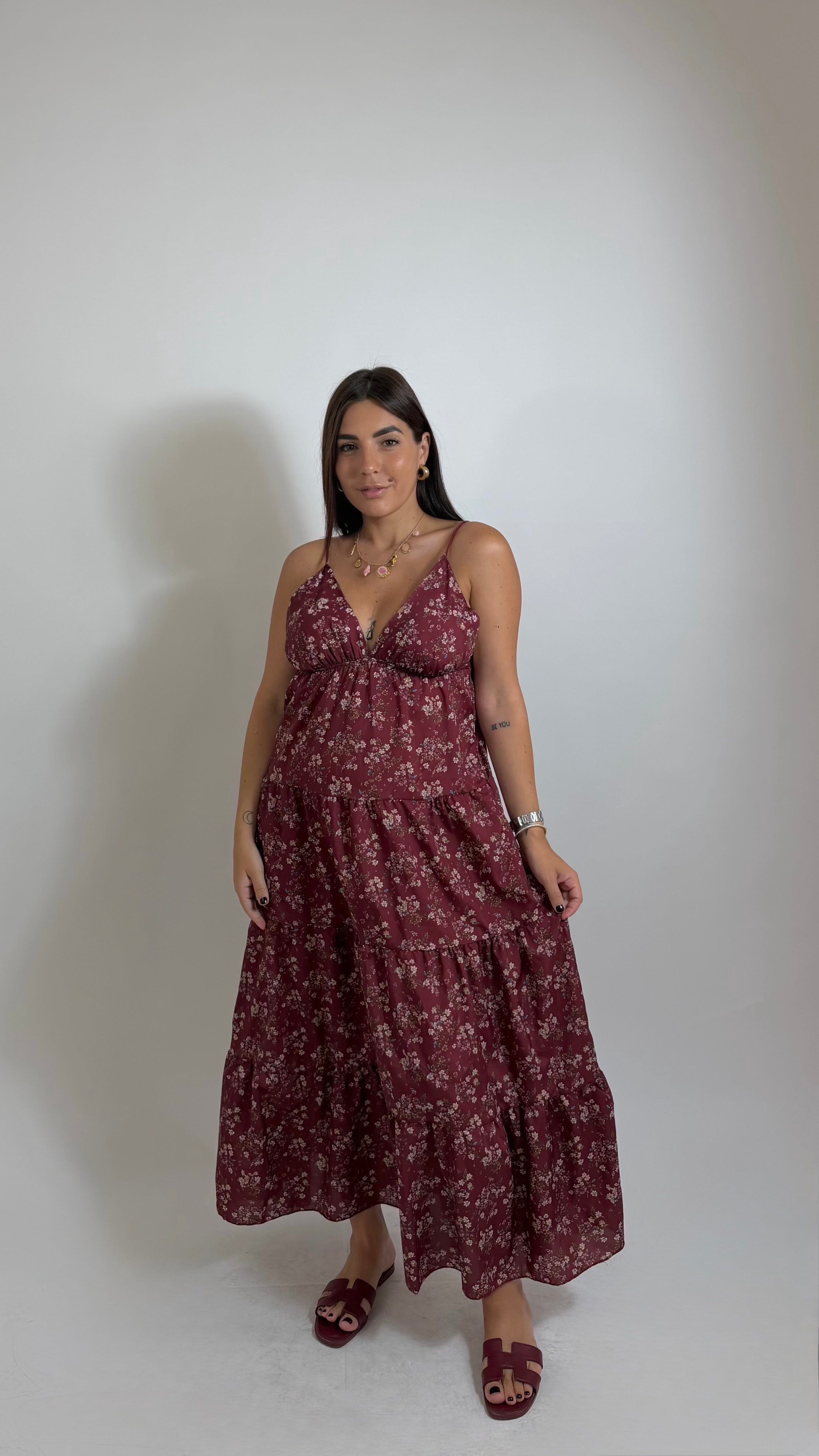 Abito Impero Flowers Rosso India