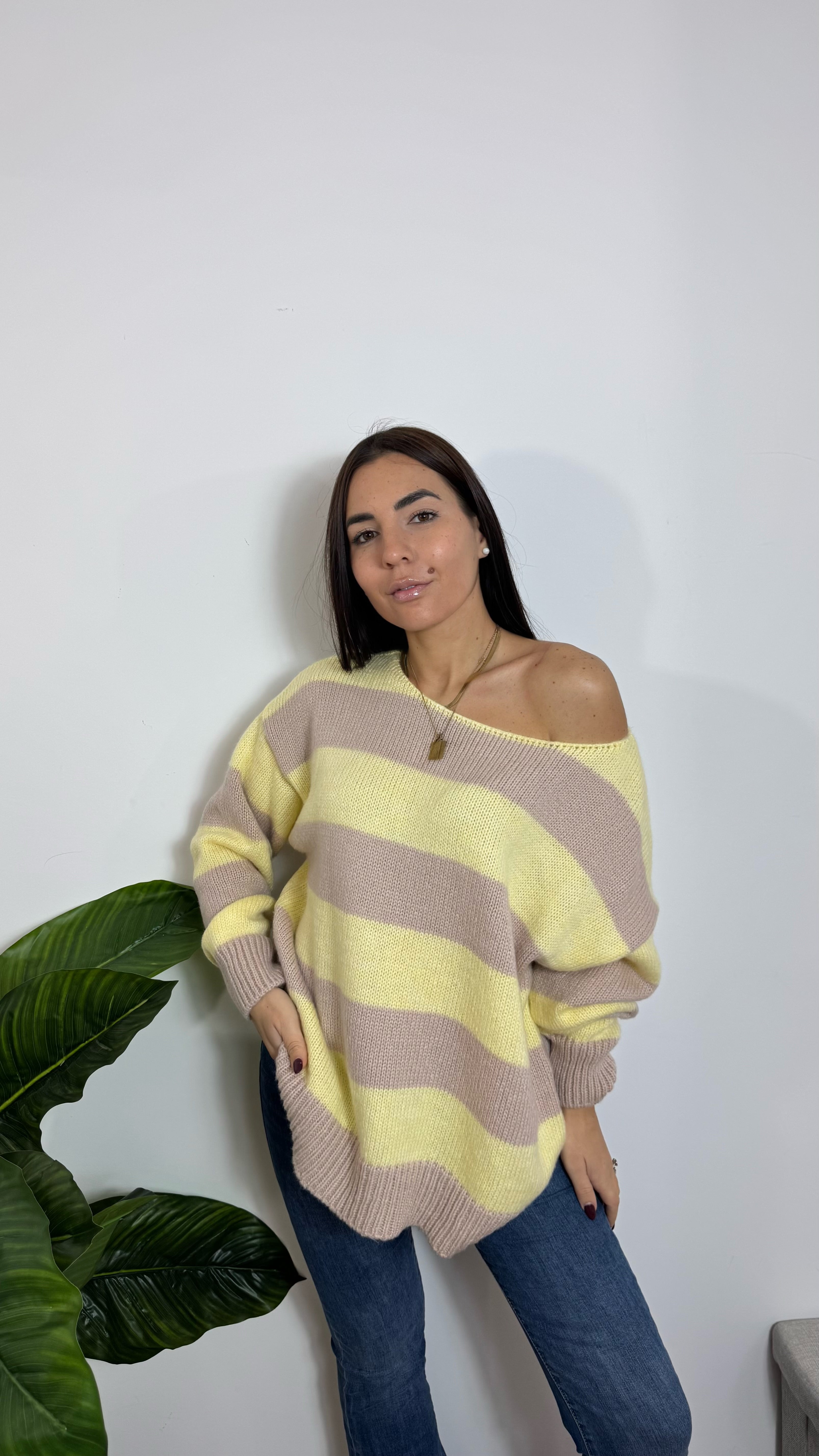 Pulloverone Stripes Nude&Yellow