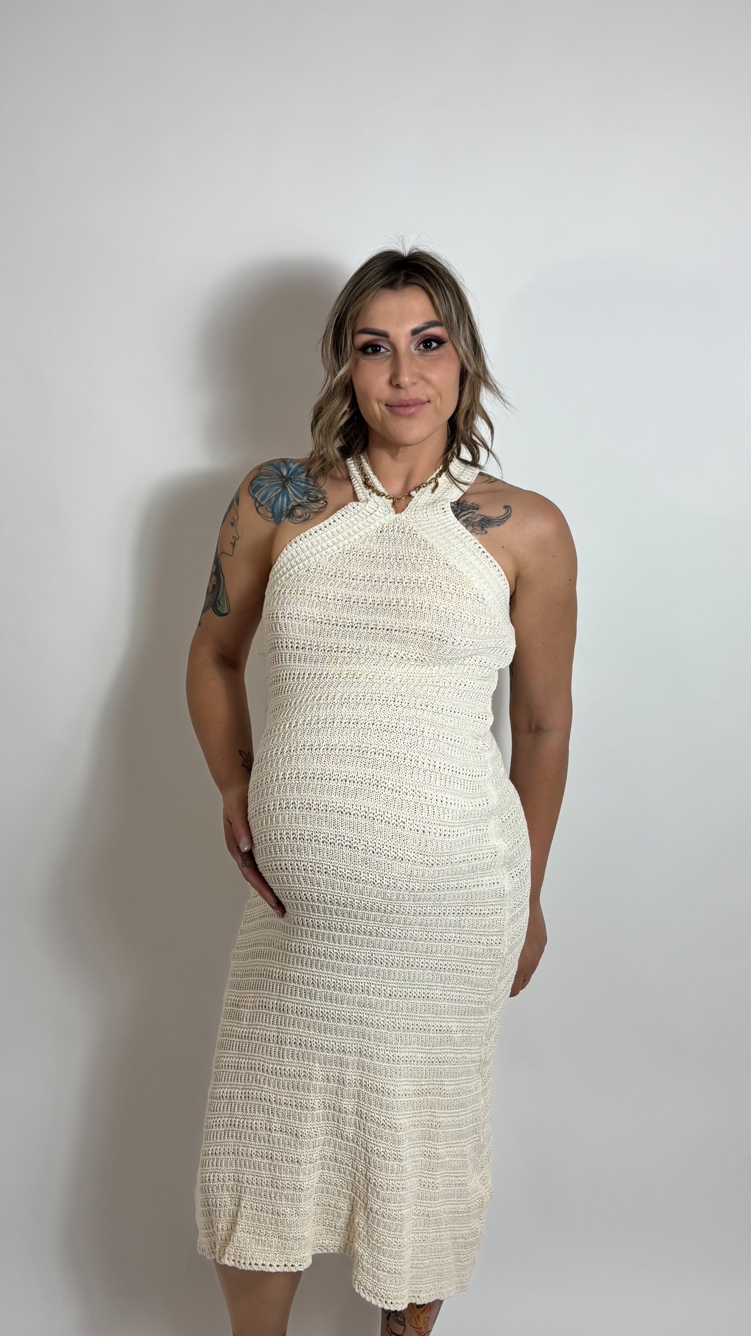Abito Crochet Scollo America Burro