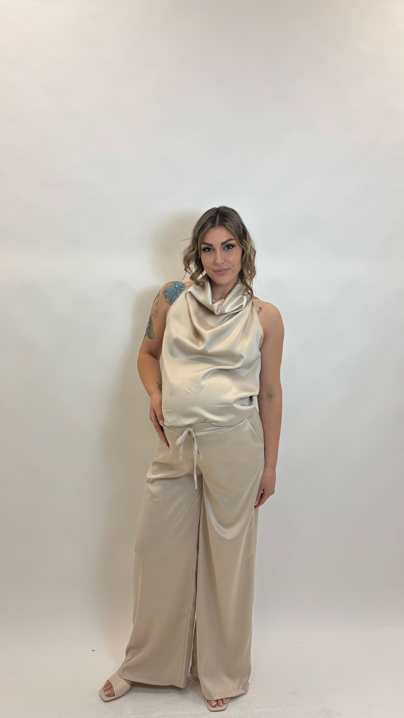 Set Silk Top & Pants Champagne