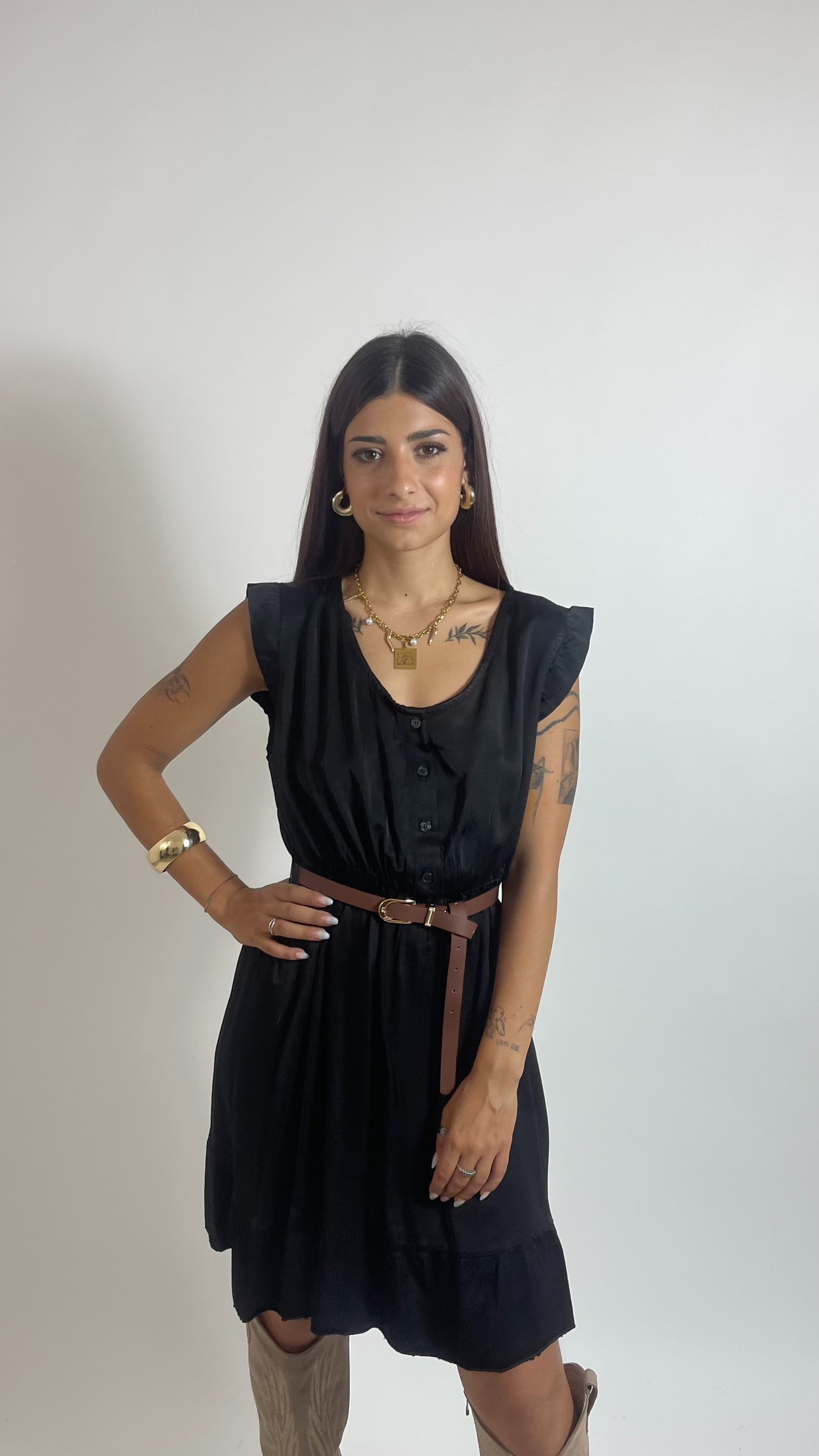 Mini Dress Soft Volant Nero